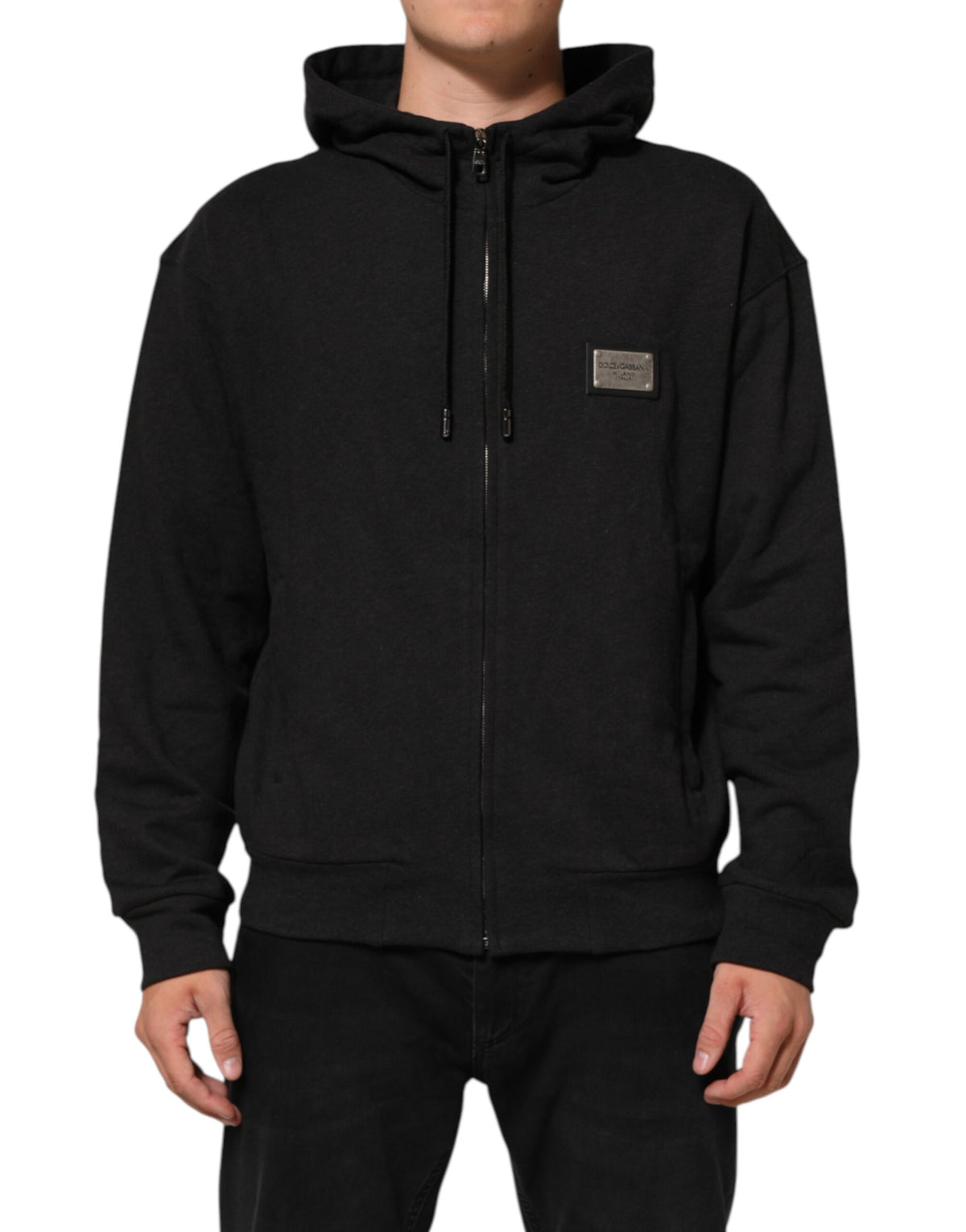 Dolce & Gabbana Black Logo FullZip Hooded Sweatshirt Men's Sweater