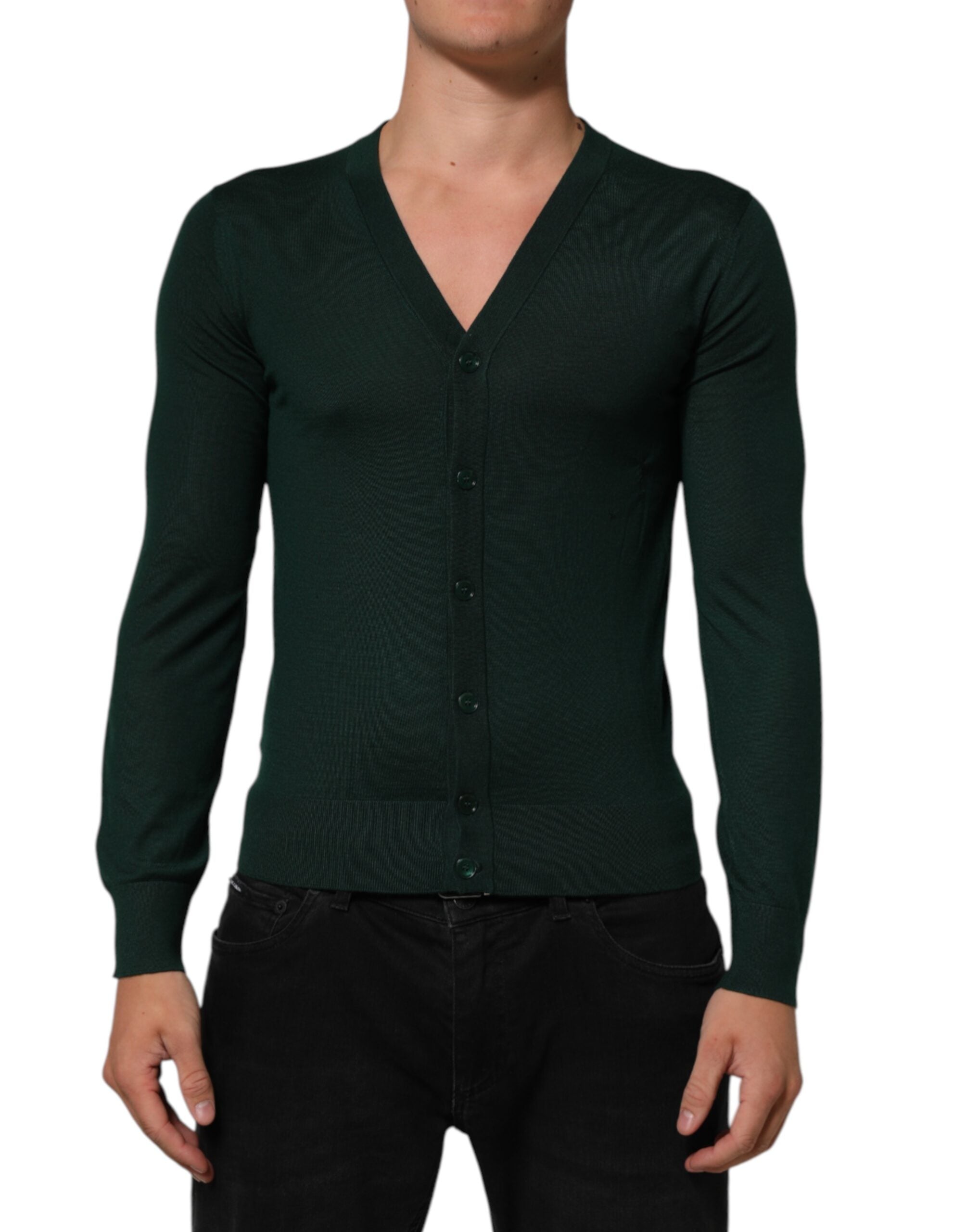 Dolce & Gabbana Dark Green Button Down Men Cardigan Men's Sweater (Pre-Owned)