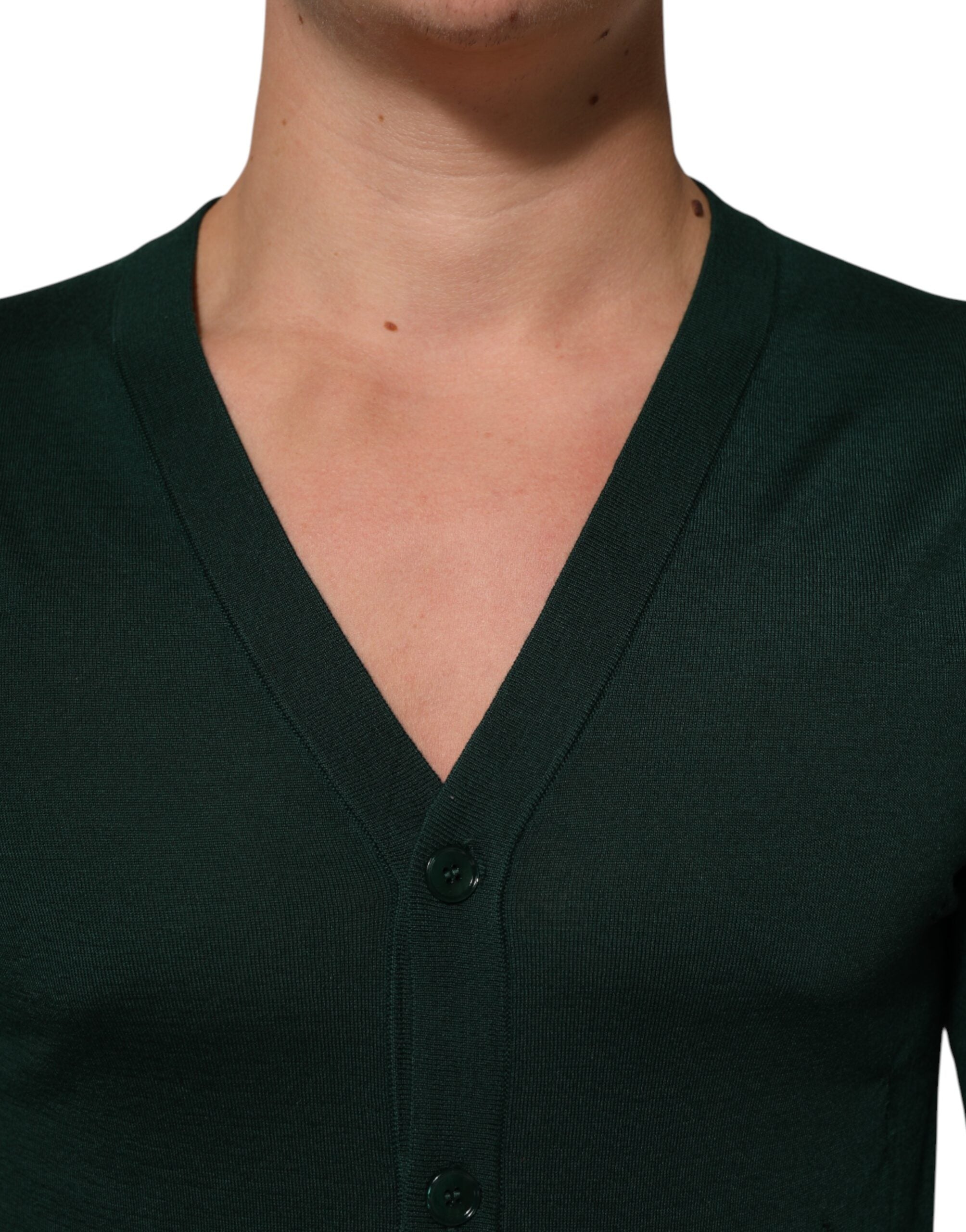 Dolce & Gabbana Dark Green Button Down Men Cardigan Men's Sweater (Pre-Owned)