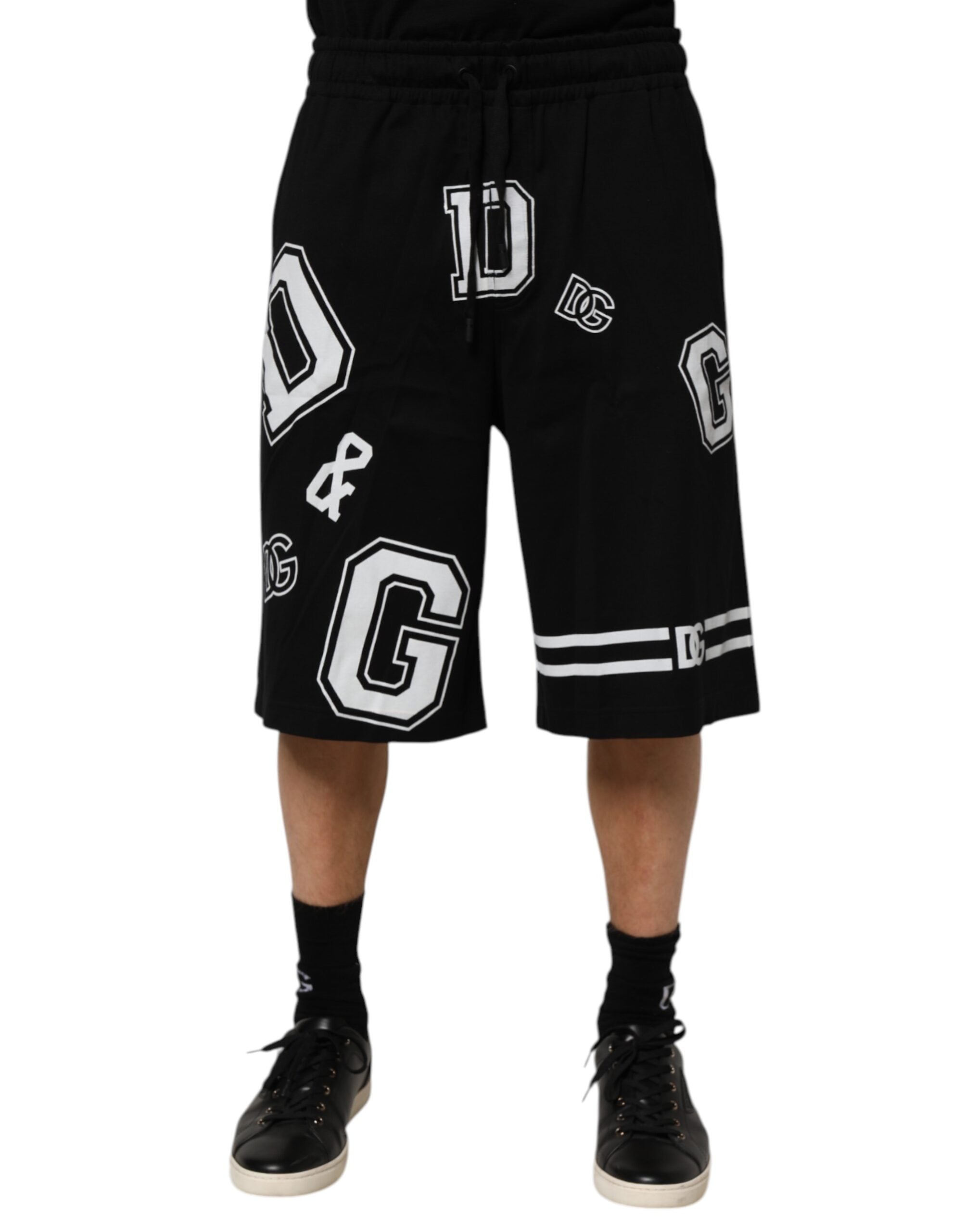 Dolce & Gabbana Black Logo Print Cotton Casual Bermuda Men's Short (Pre-Owned)