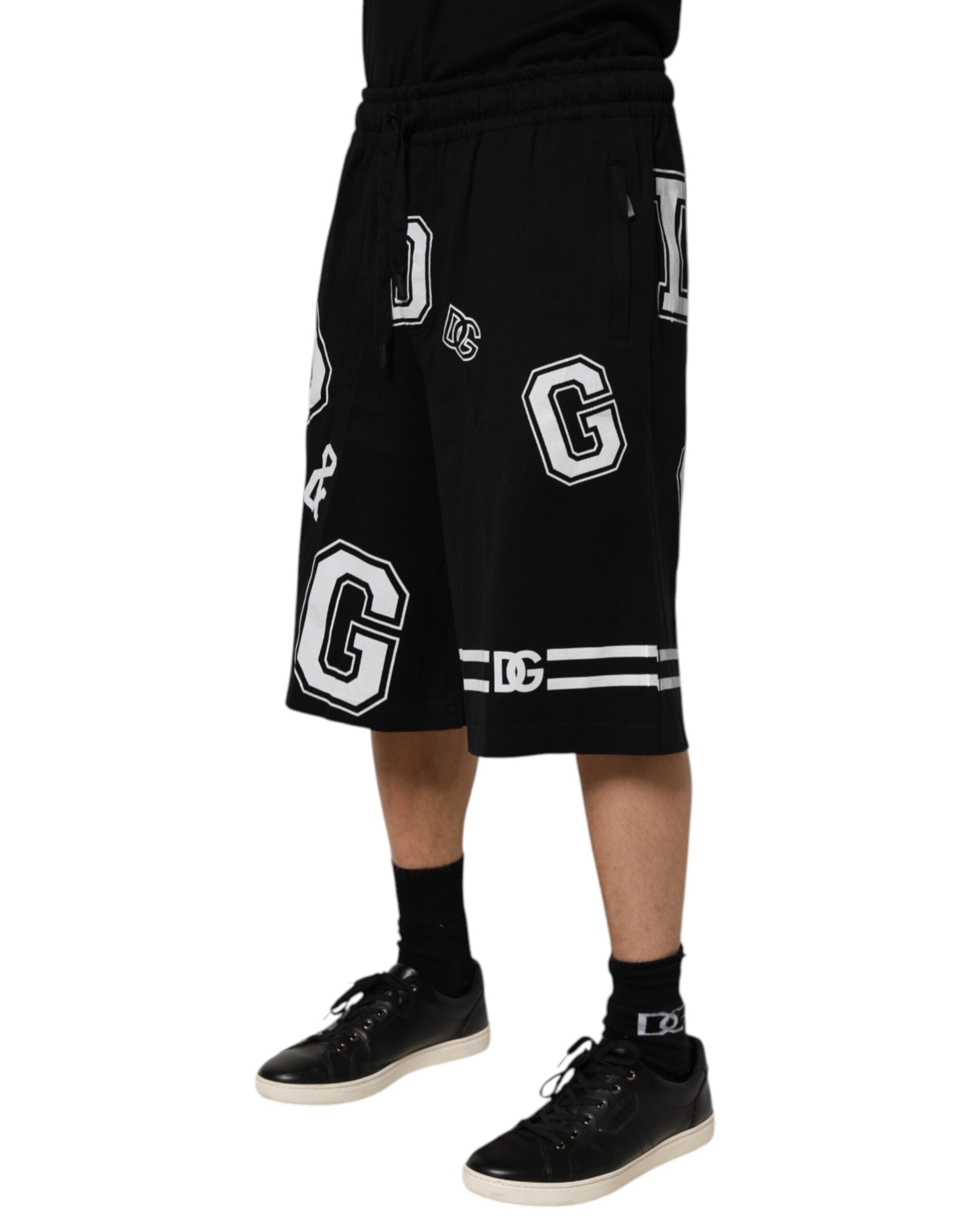 Dolce & Gabbana Black Logo Print Cotton Casual Bermuda Men's Short (Pre-Owned)