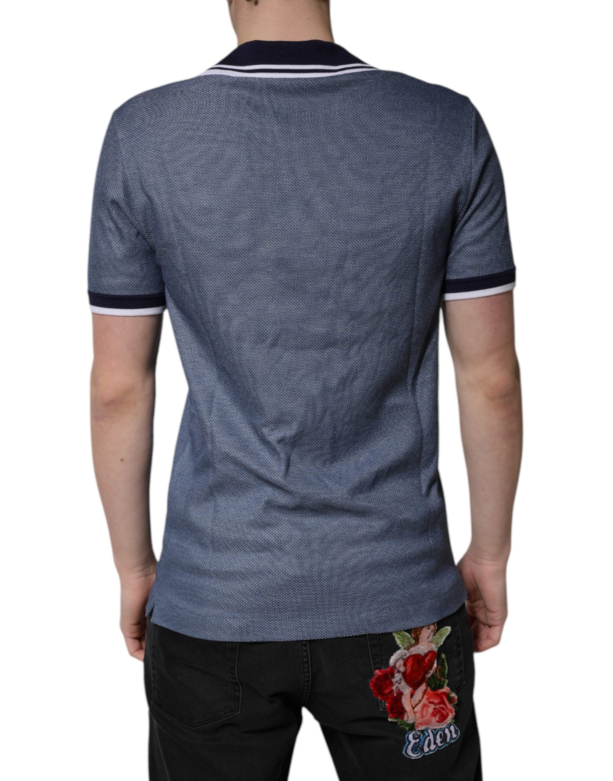 Dolce & Gabbana Blue Collared V-neck Silk Blend Polo Men's T-shirt