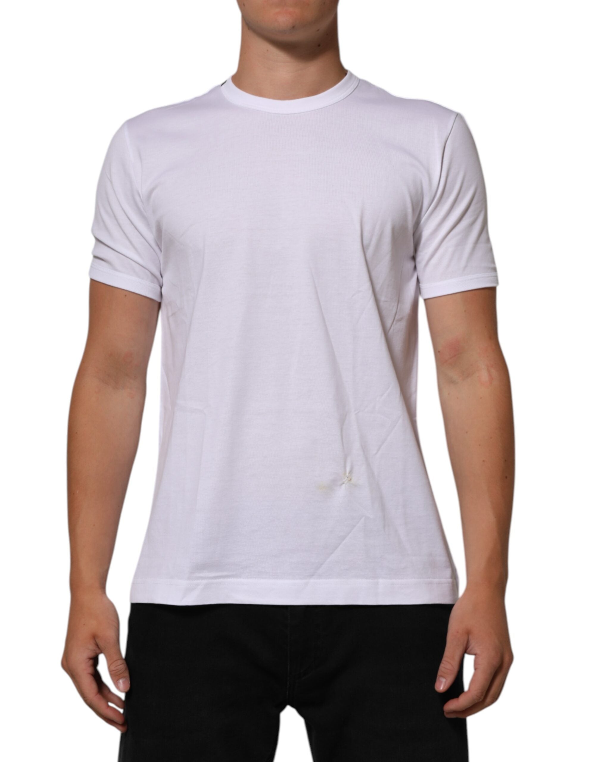 Dolce & Gabbana White Goodluck 2021 Cotton Crew Neck  Men's T-shirt (Pre-Owned)