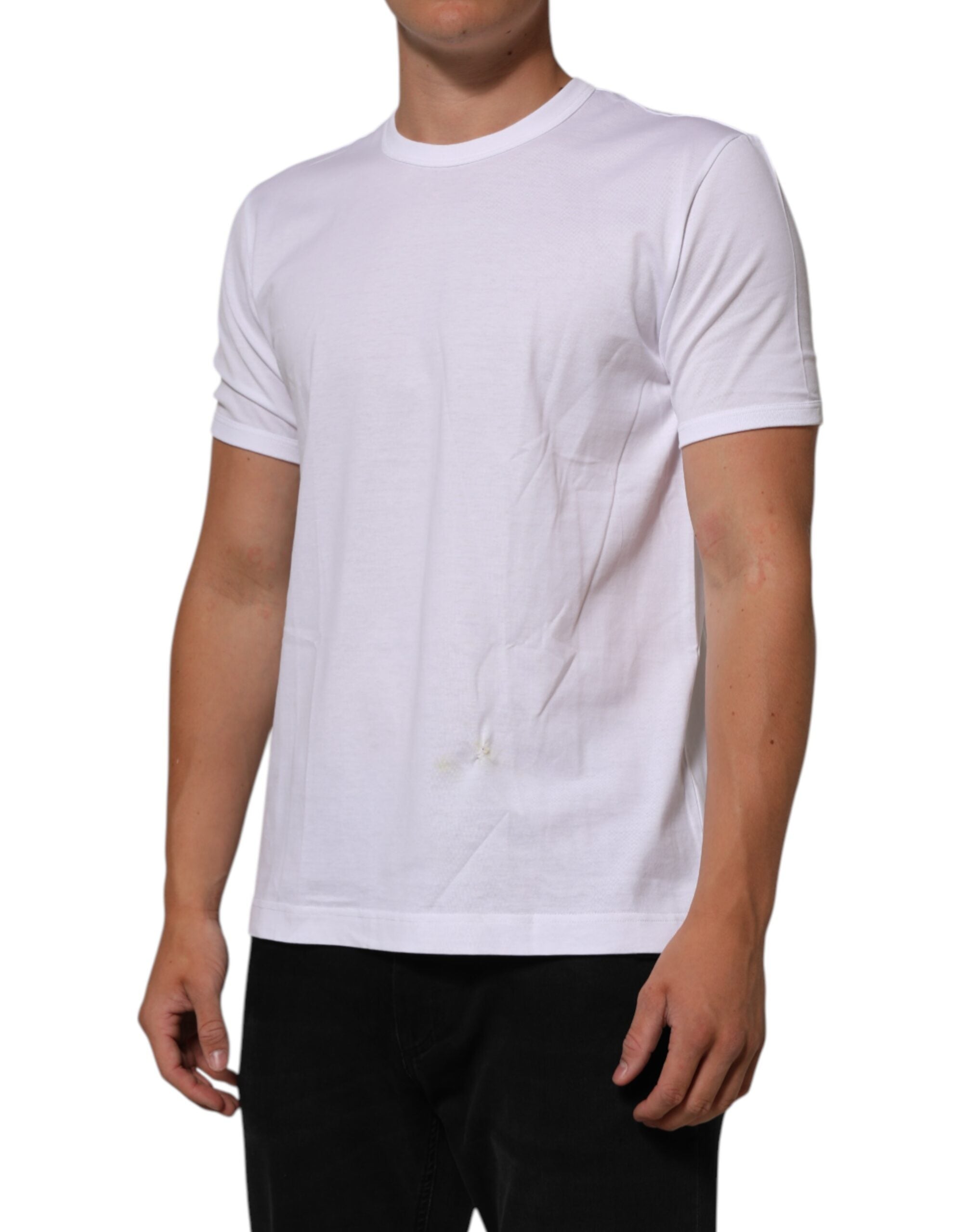 Dolce & Gabbana White Goodluck 2021 Cotton Crew Neck  Men's T-shirt (Pre-Owned)