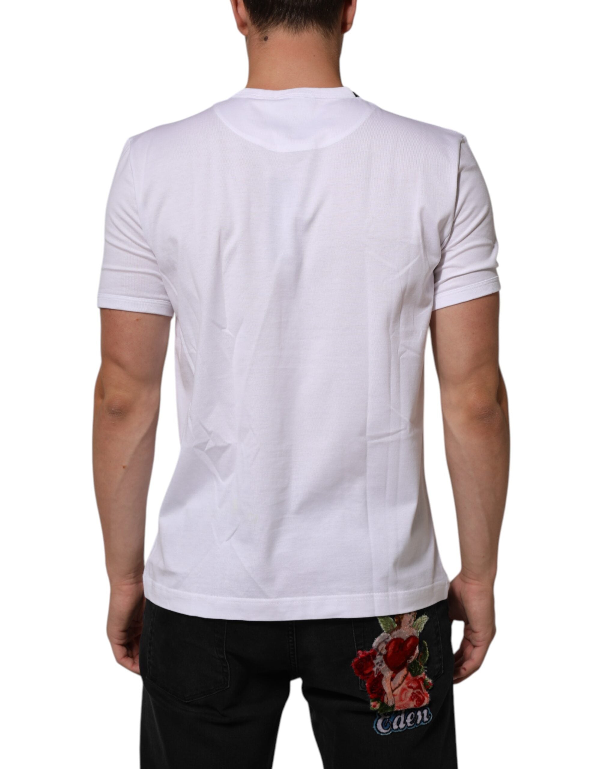 Dolce & Gabbana White Goodluck 2021 Cotton Crew Neck  Men's T-shirt (Pre-Owned)