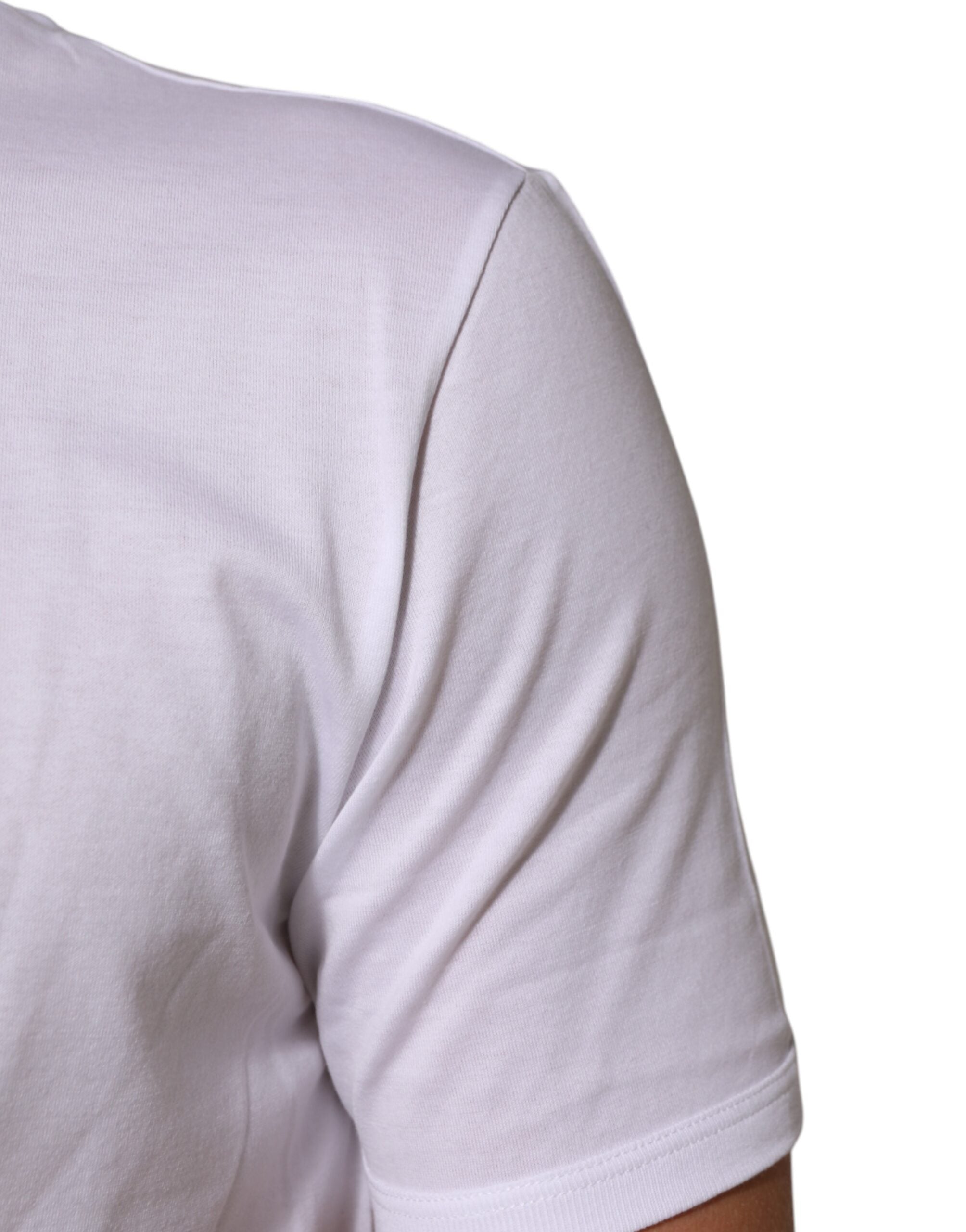 Dolce & Gabbana White Goodluck 2021 Cotton Crew Neck  Men's T-shirt (Pre-Owned)