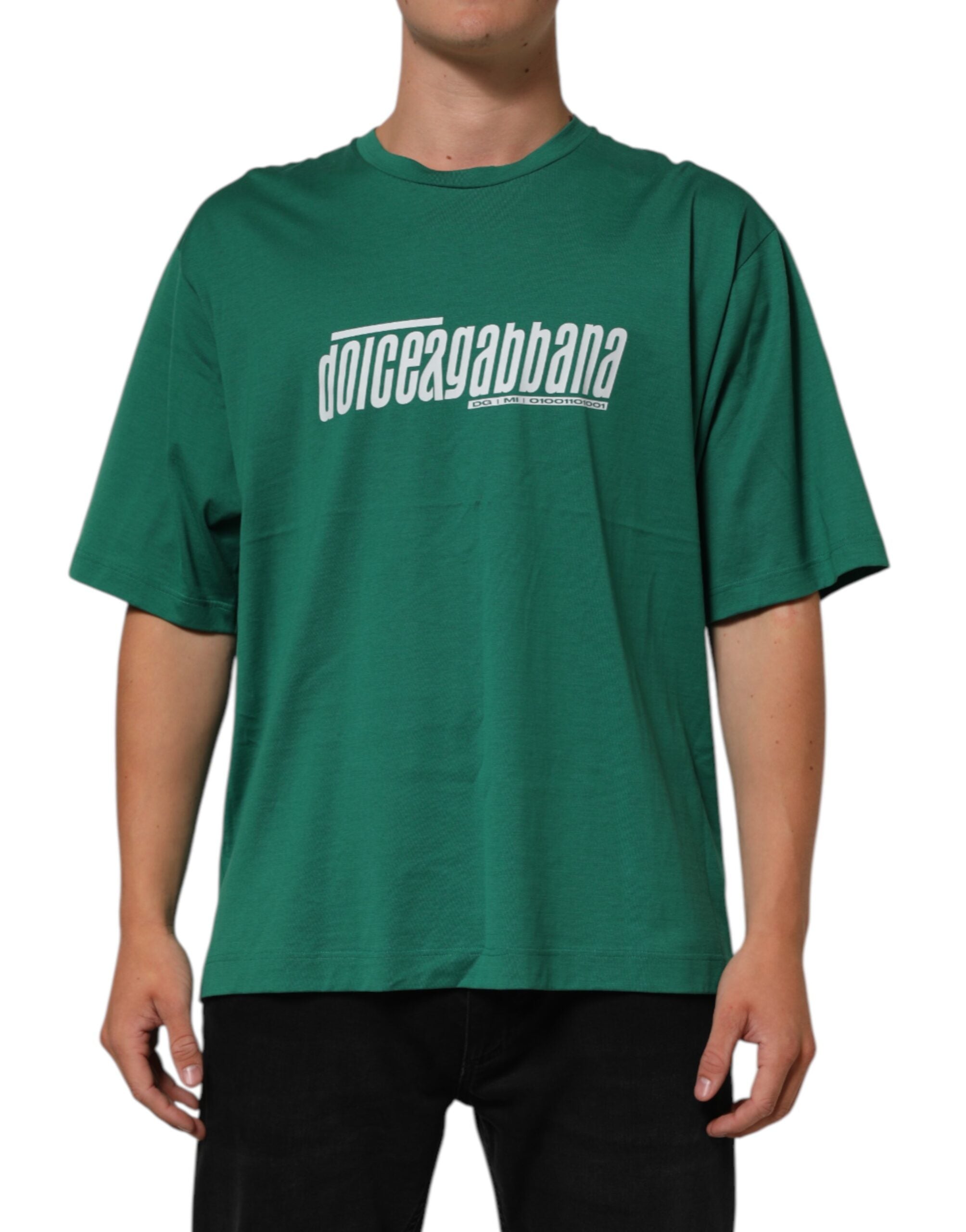 Dolce & Gabbana Green Cotton Graphic Logo Print Crewneck Men's T-shirt (Pre-Owned)