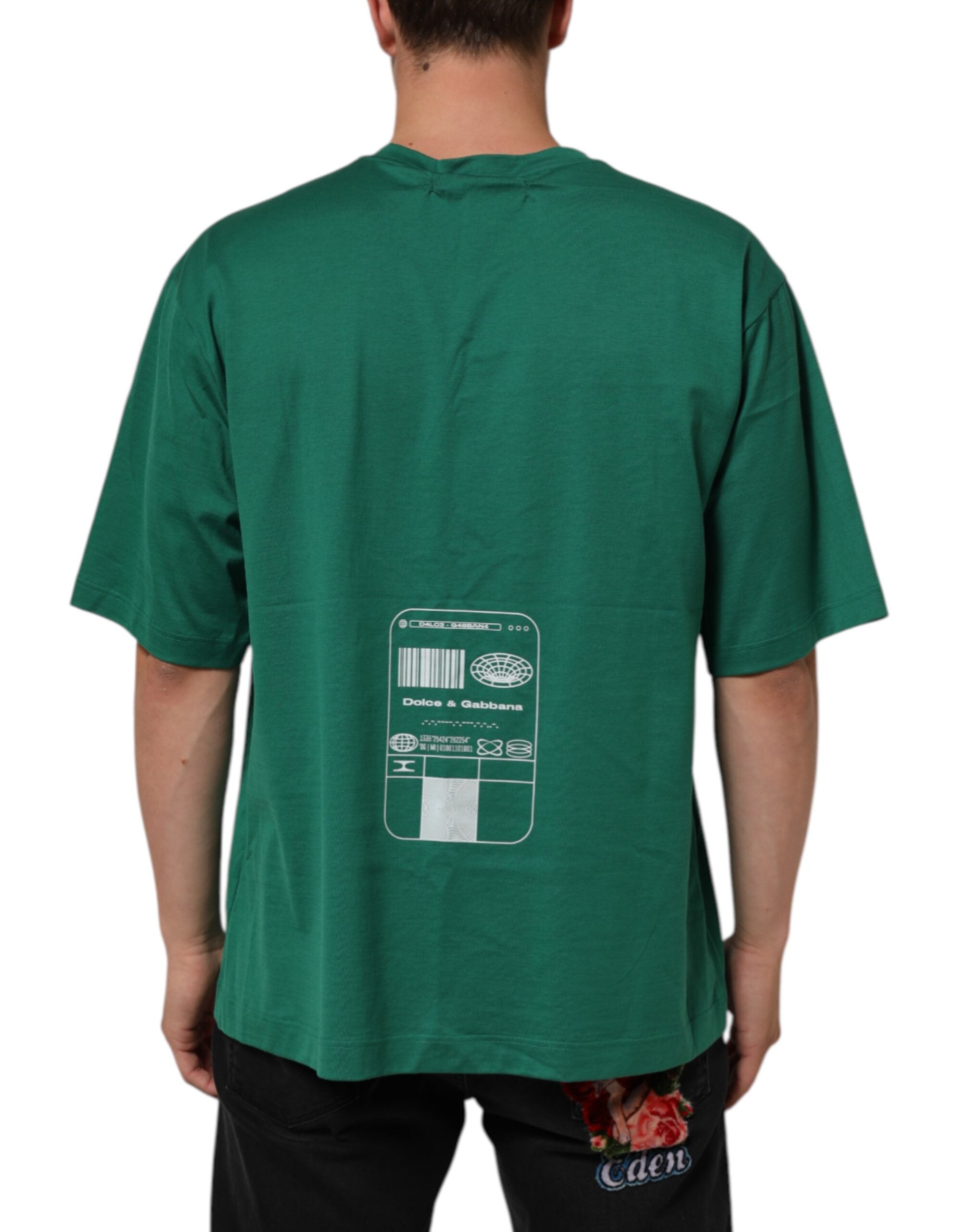 Dolce & Gabbana Green Cotton Graphic Logo Print Crewneck Men's T-shirt (Pre-Owned)
