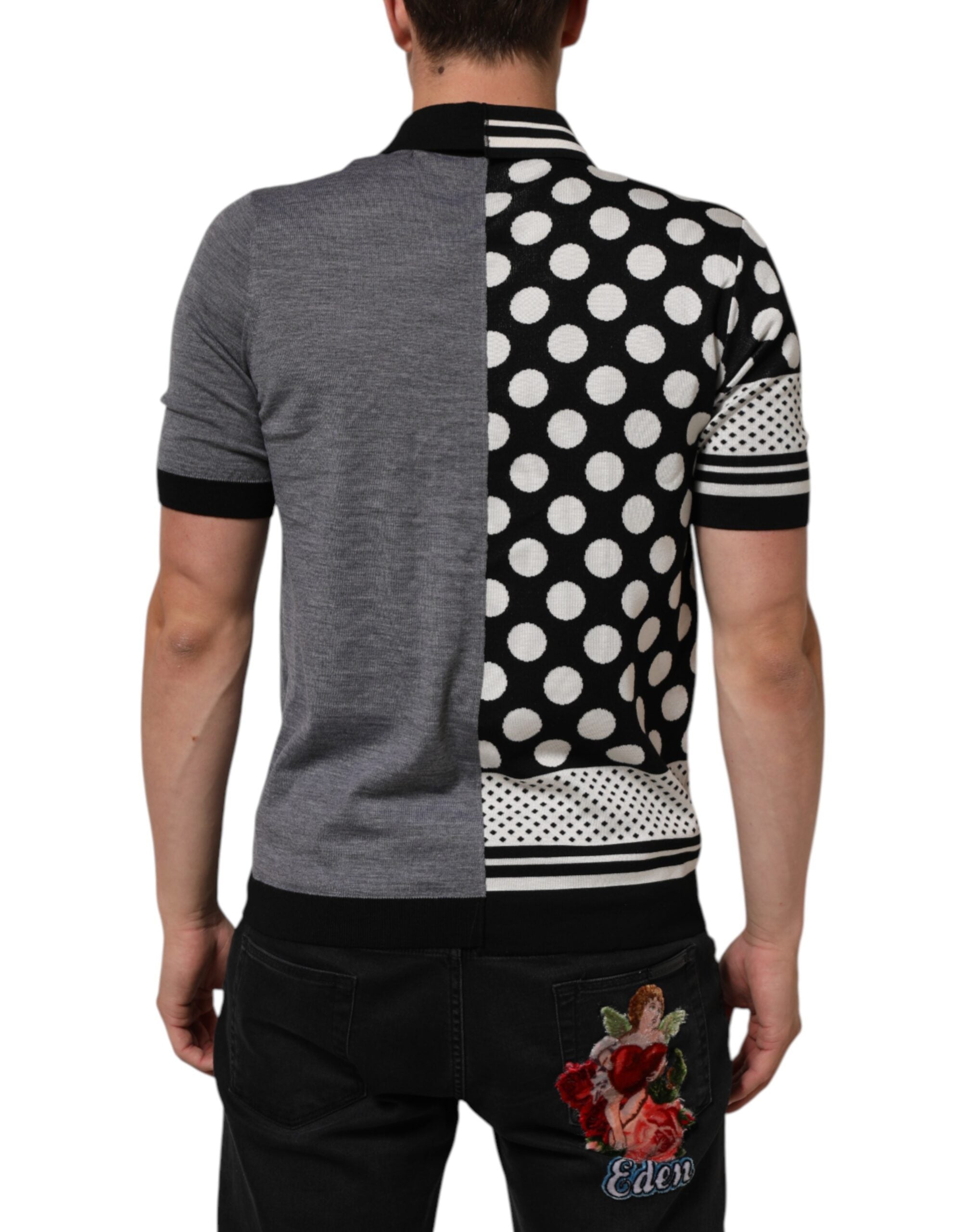 Dolce & Gabbana Black White Polka Dot Collared Polo Men's T-shirt (Pre-Owned)
