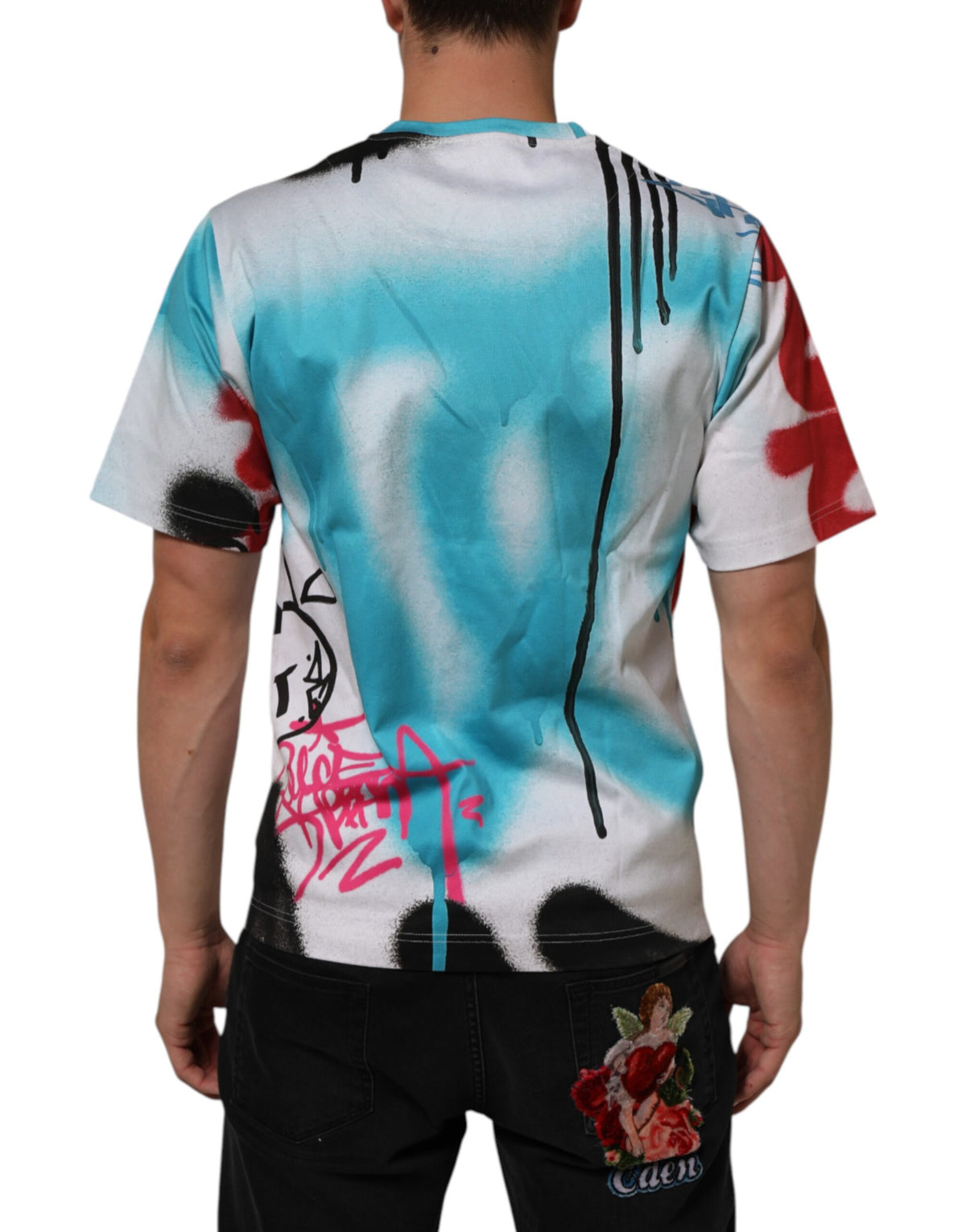 Dolce & Gabbana White Graffiti Crew Neck Short Sleeves Men's T-shirt