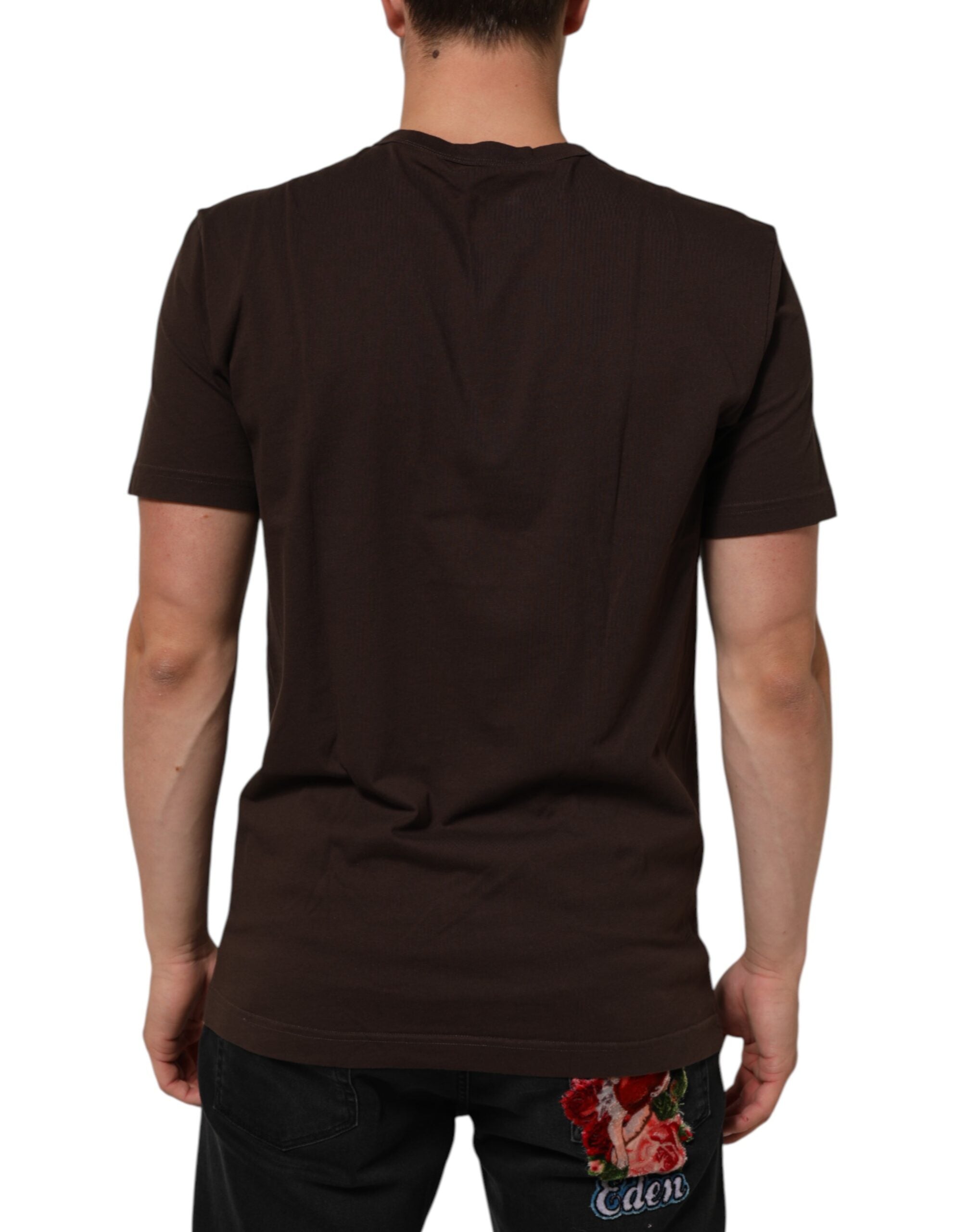 Dolce & Gabbana Brown Coin Laurel Print Men Crew Neck Men's T-shirt (Pre-Owned)