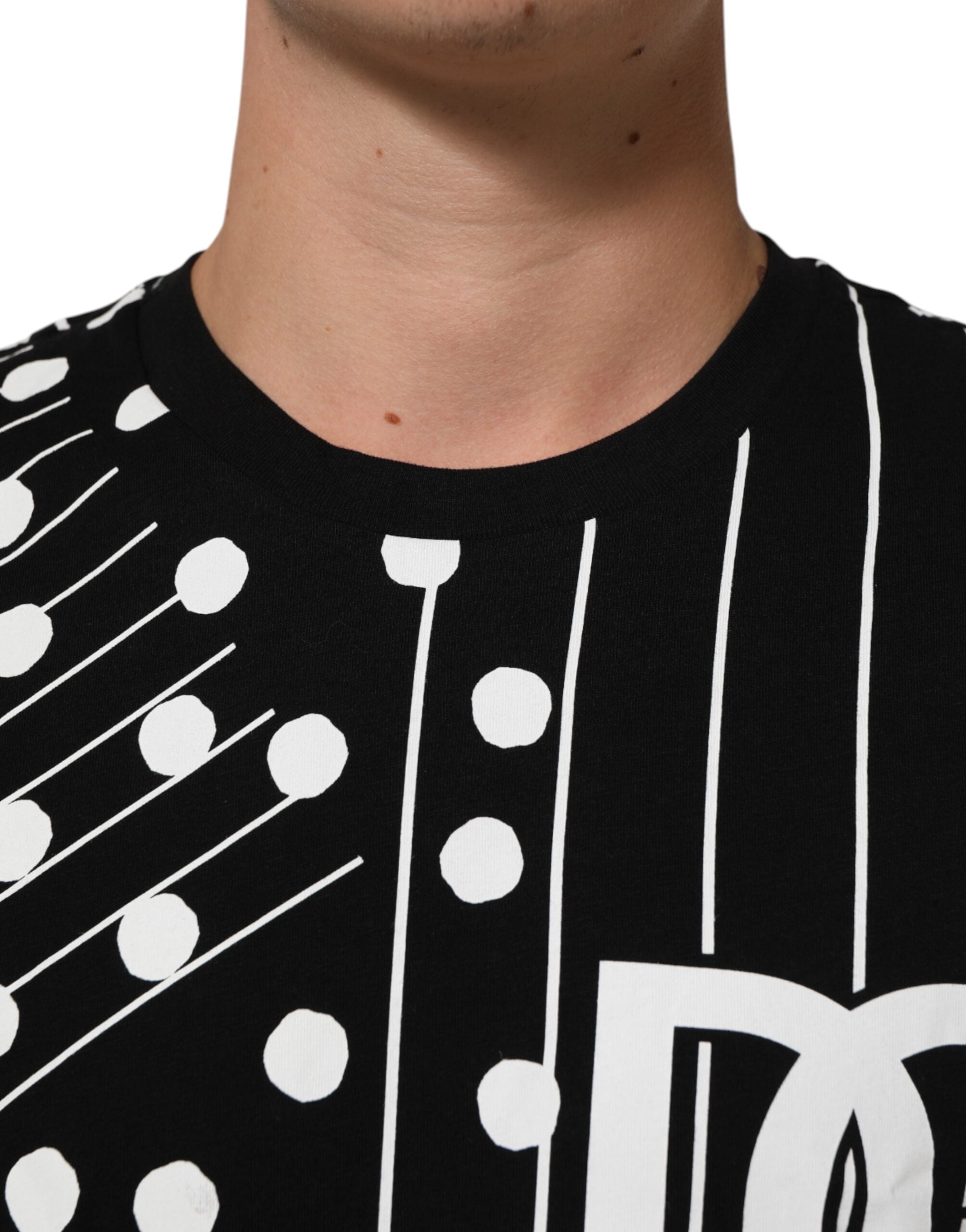 Dolce & Gabbana Black Cotton Polka Dots Round Neck Men's T-shirt