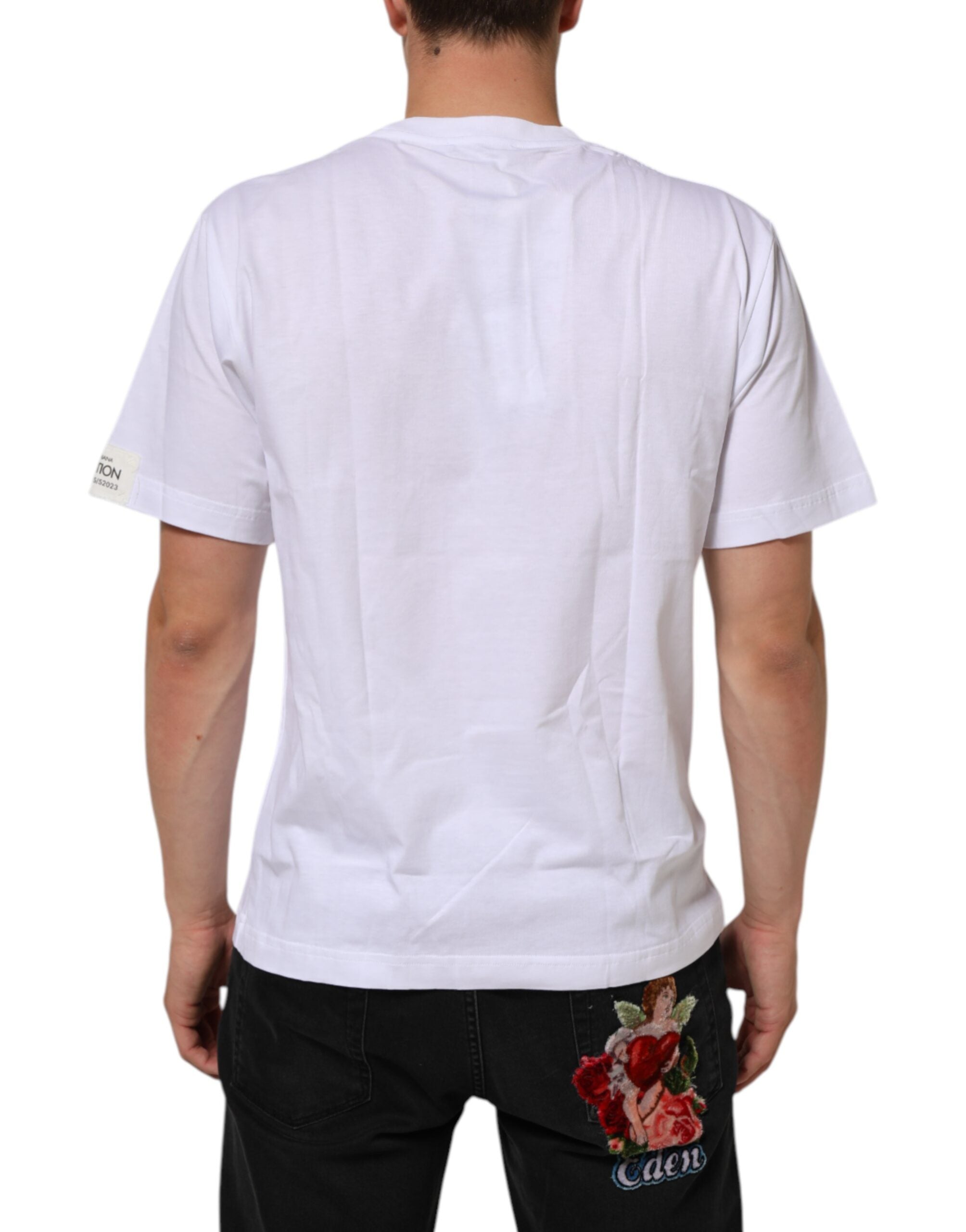 Dolce & Gabbana White Graphic Print Cotton Crew Neck Men's T-shirt