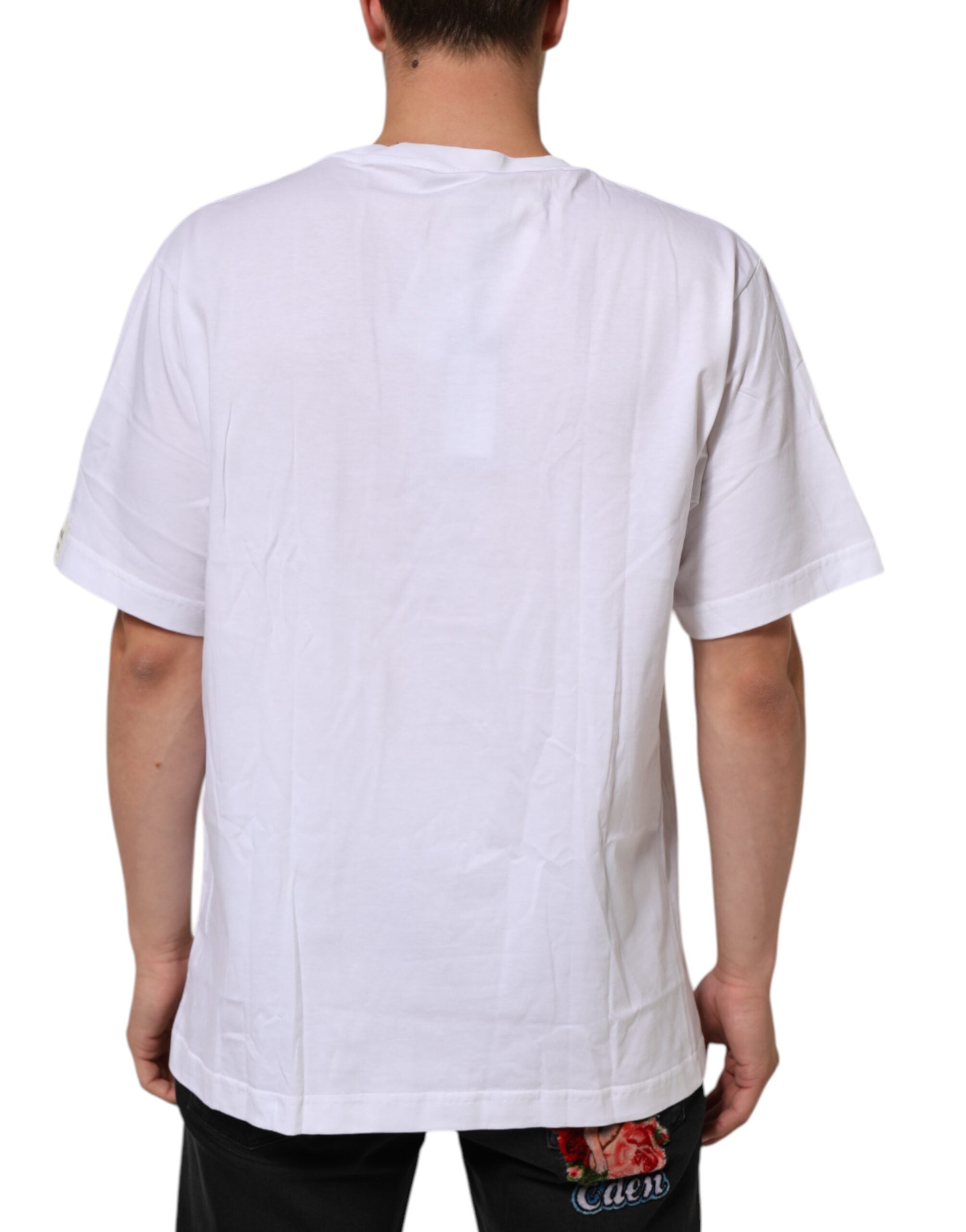 Dolce & Gabbana White Graphic Print Cotton Crew Neck Men's T-shirt