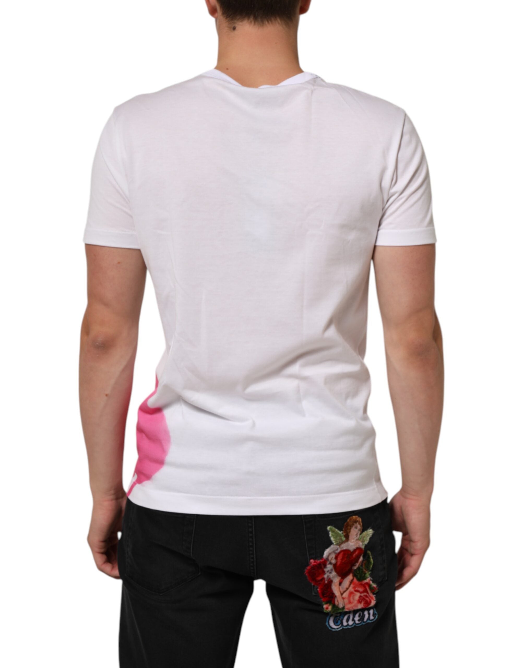Dolce & Gabbana White Graphic Print Cotton Crew Neck Men's T-shirt