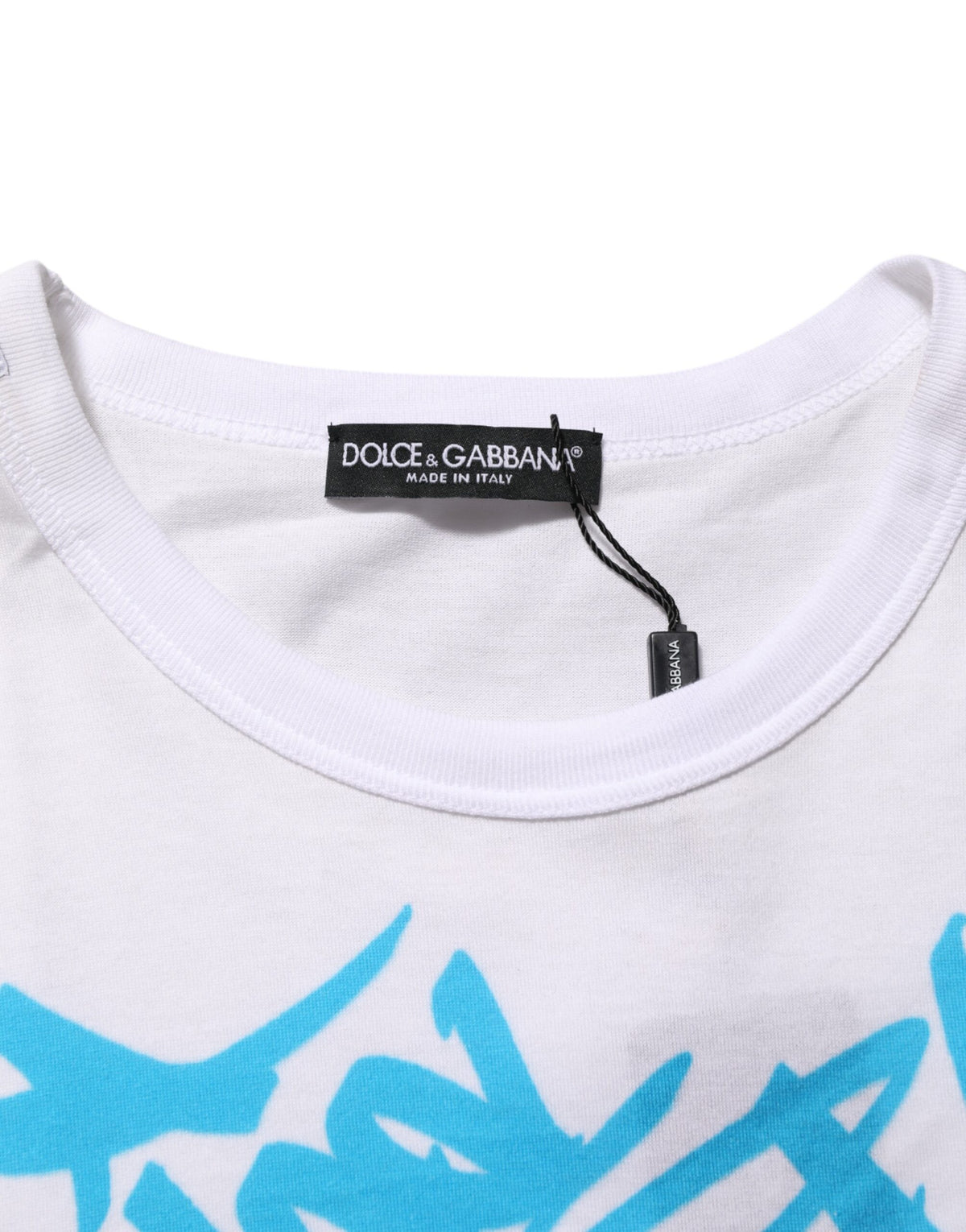 Dolce & Gabbana White Graphic Print Cotton Crew Neck Men's T-shirt