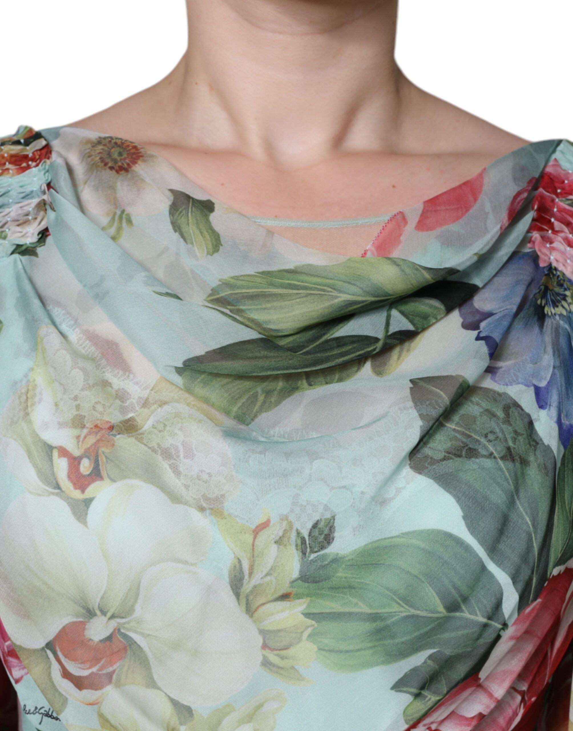 Dolce & Gabbana Blue Floral Print Tiered Long Maxi Women's Dress (Pre-Owned)
