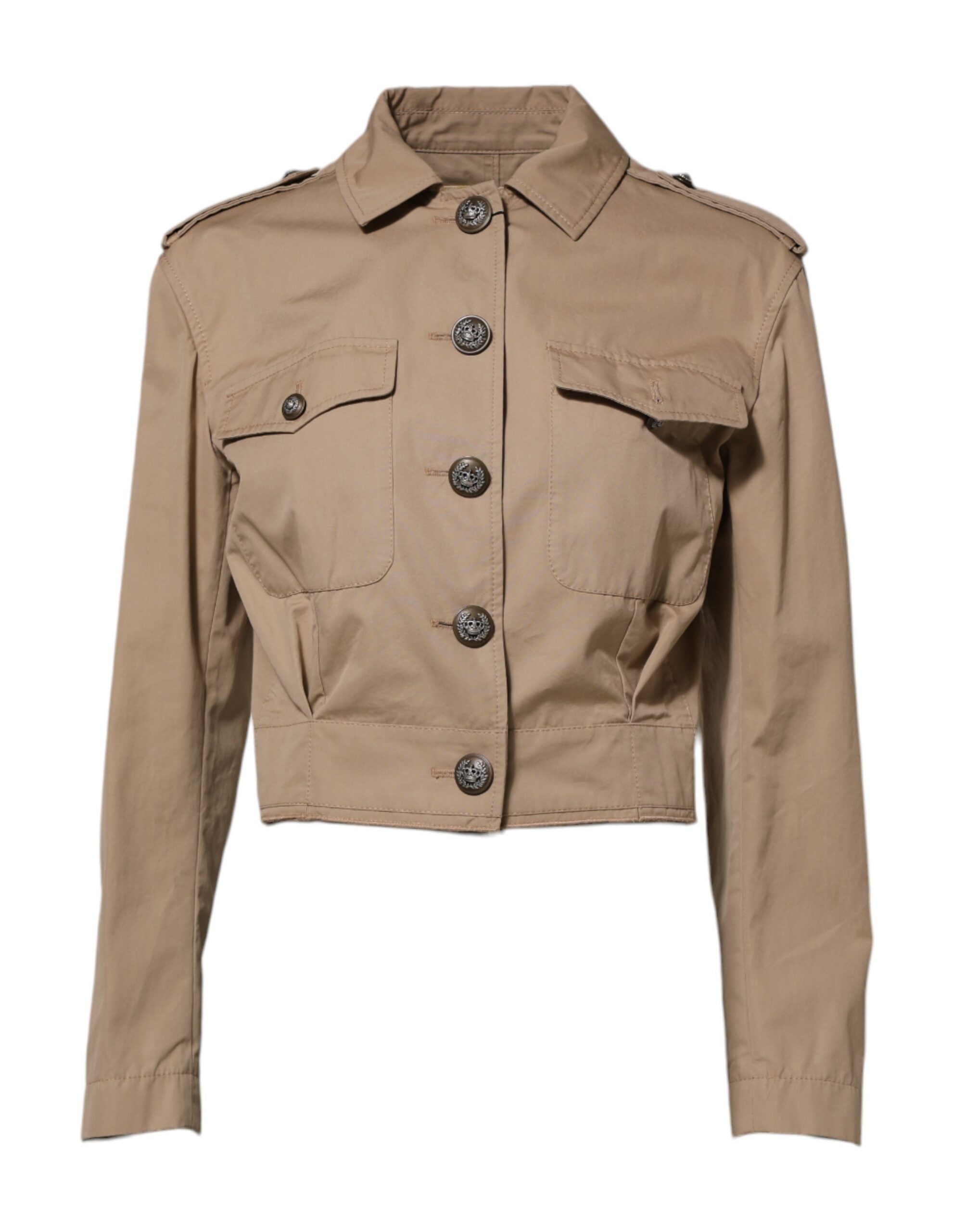 Dolce & Gabbana Beige Cotton Button Up Fitted Cropped Women's Jacket (Pre-Owned)