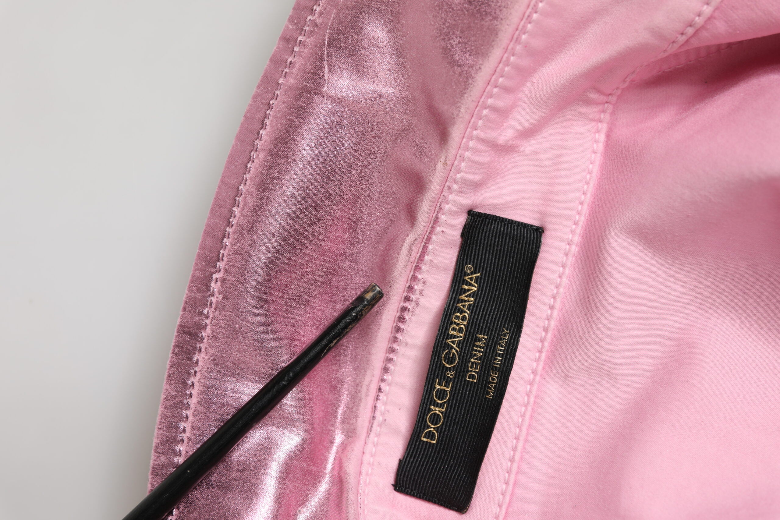 Dolce & Gabbana Pink Cotton Stretch Collared Cropped Women's Jacket (Pre-Owned)