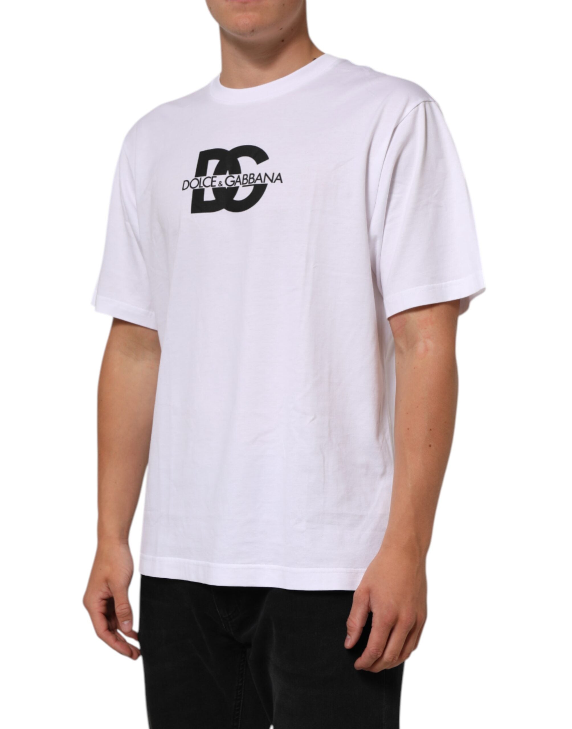Dolce & Gabbana White Logo Print Cotton Crew Neck Men Men's T-shirt