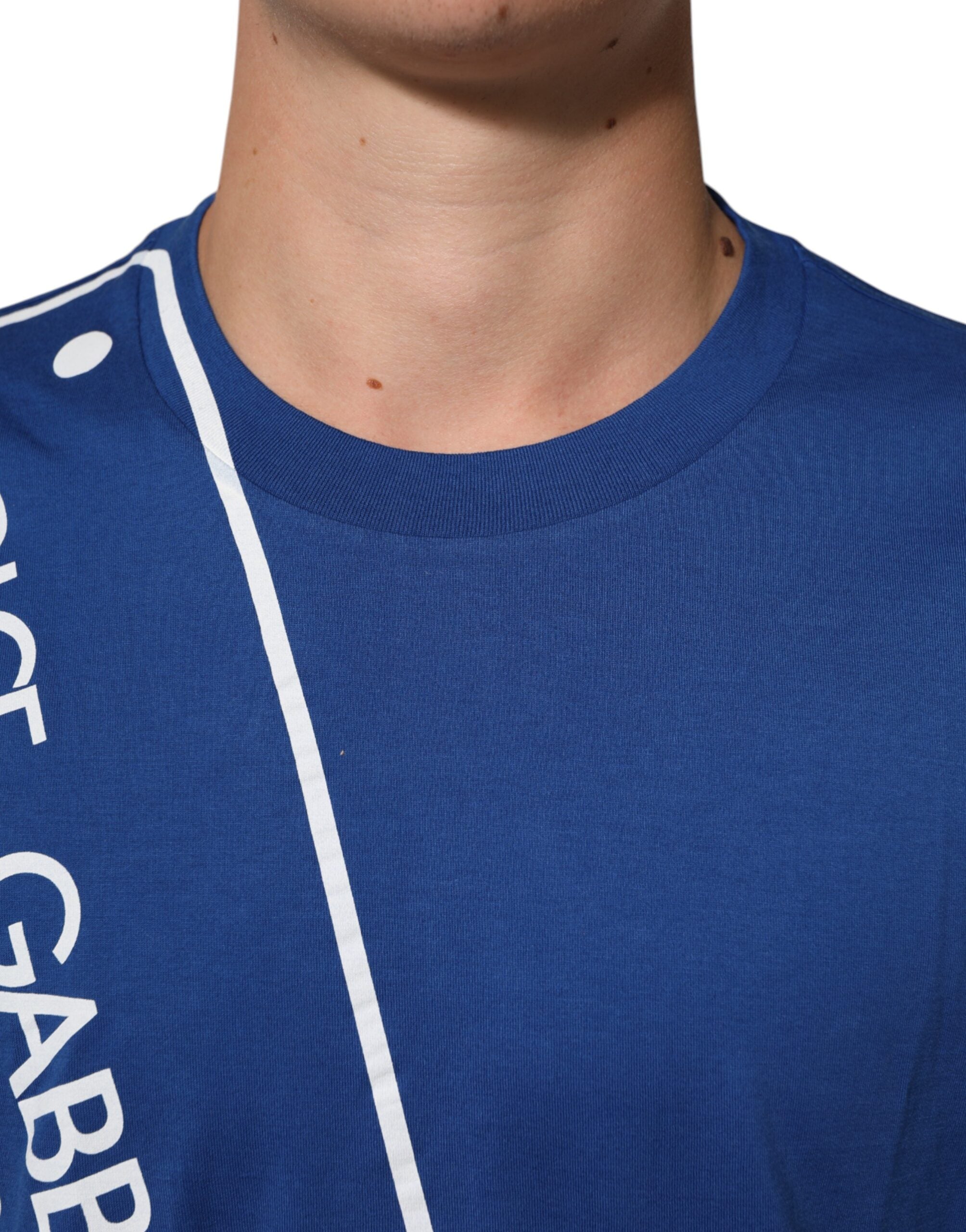 Dolce & Gabbana Blue Logo Print Cotton Crew Neck Men Men's T-shirt