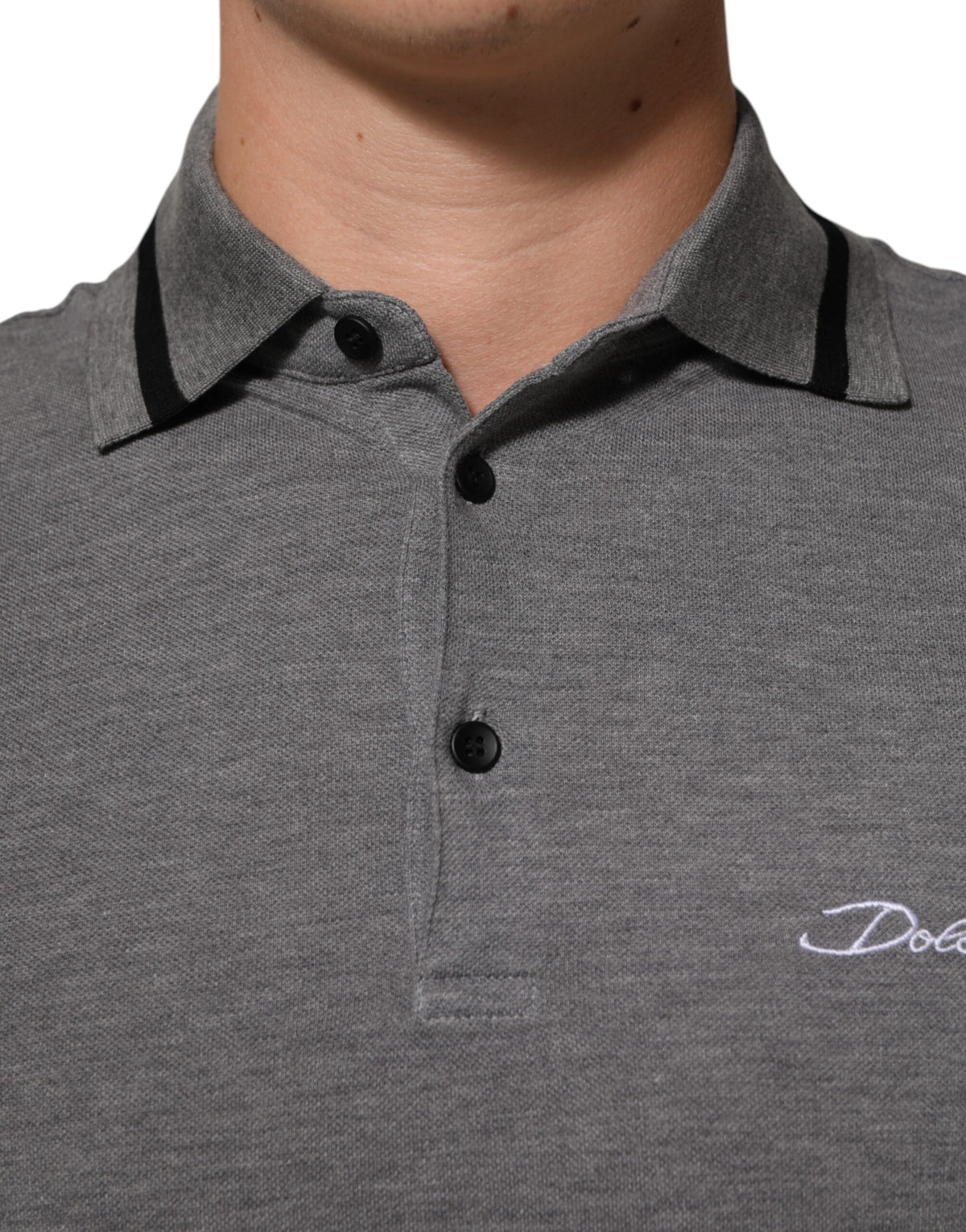 Dolce & Gabbana Gray Logo Embroidery Collared Polo Men's T-shirt