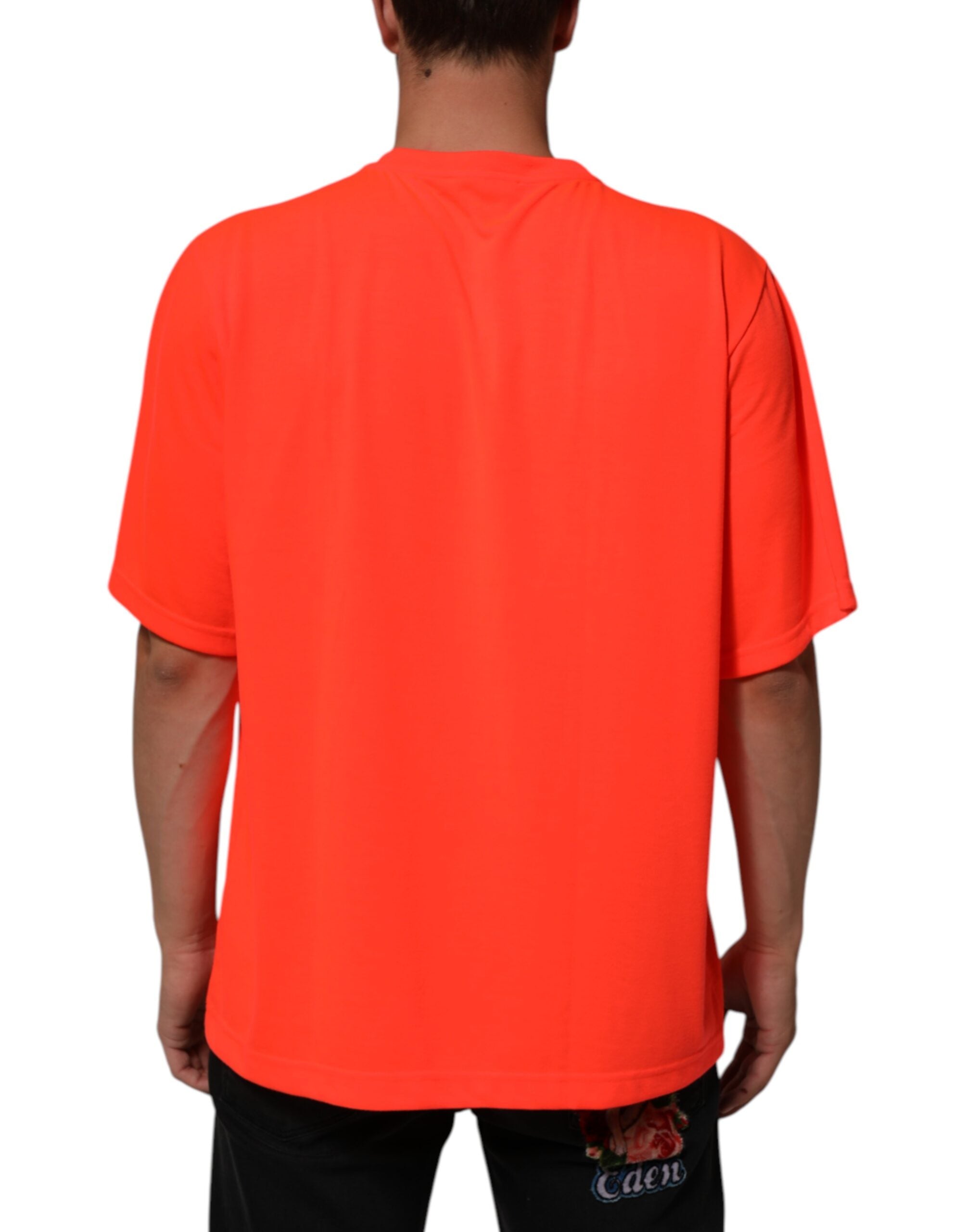 Dolce & Gabbana Neon Orange Polyester Men Crew Neck Men's T-shirt