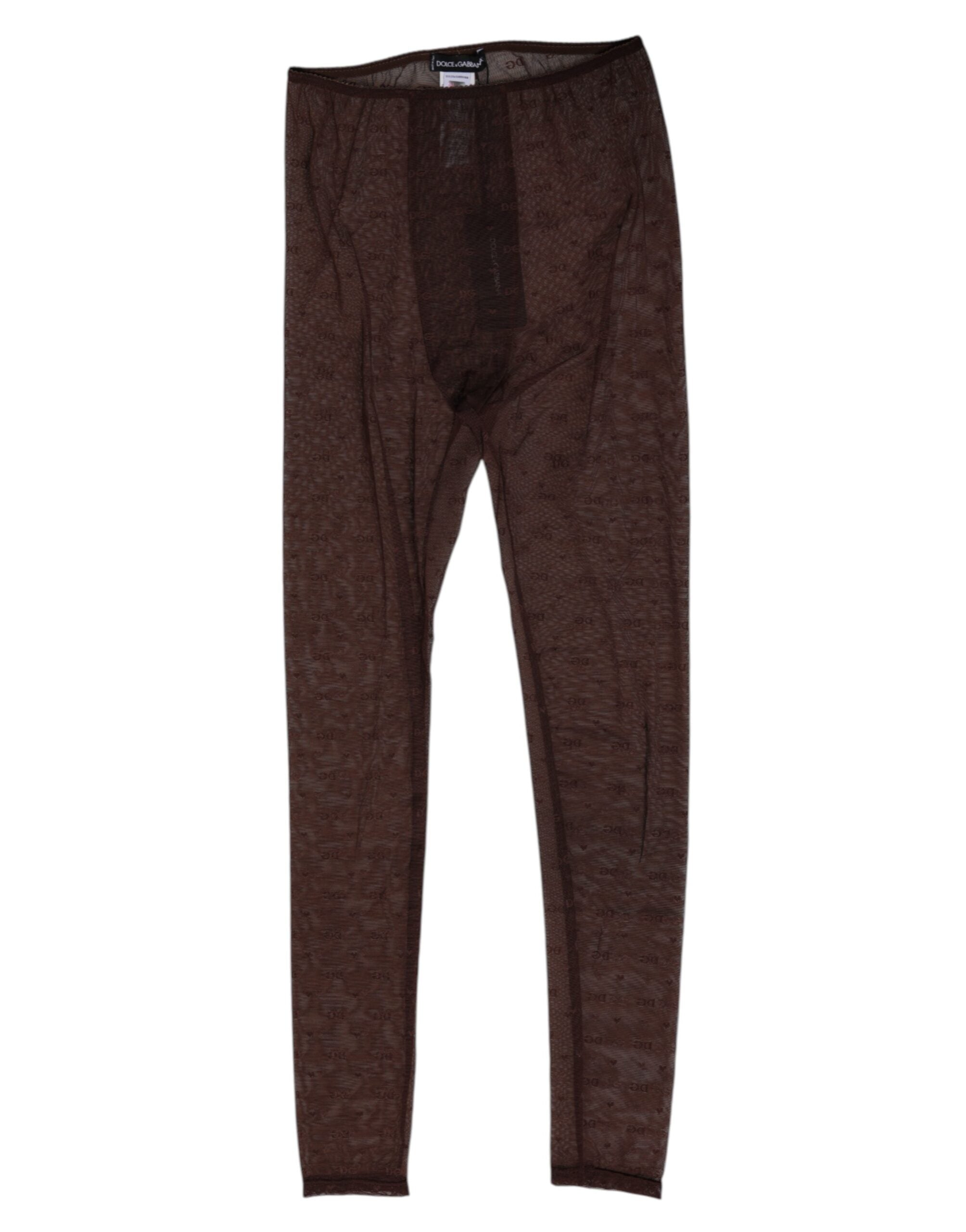 Dolce & Gabbana Brown Nylon Logo Lace Leggings Pants Women's Underwear