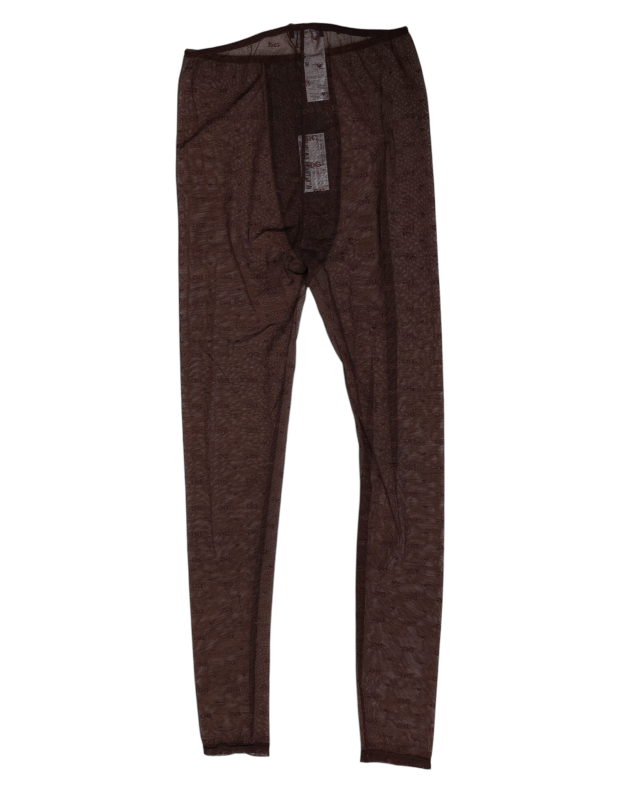 Dolce & Gabbana Brown Nylon Logo Lace Leggings Pants Women's Underwear