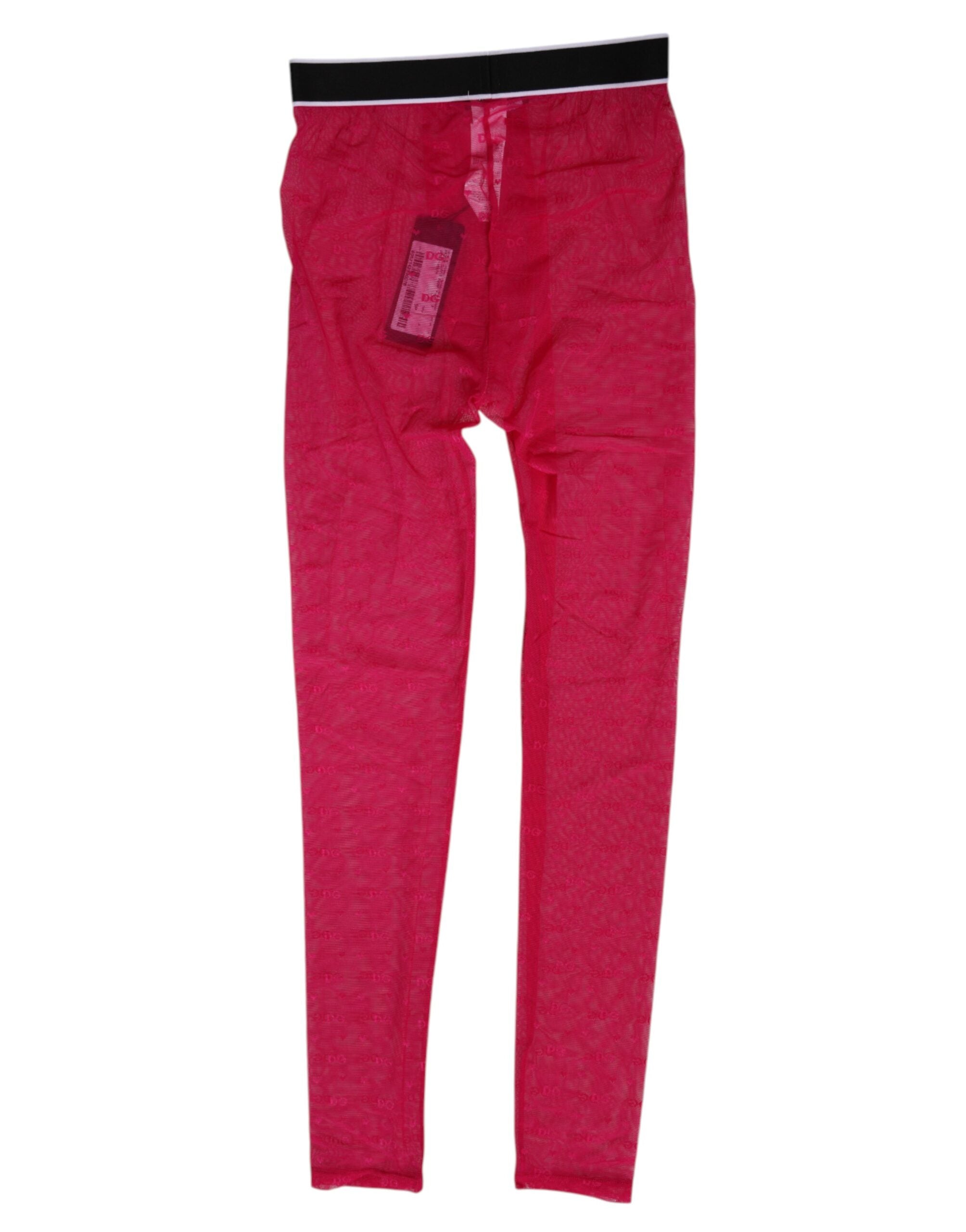 Dolce & Gabbana Fuchsia Nylon Logo Lace Leggings Pants Women's Underwear