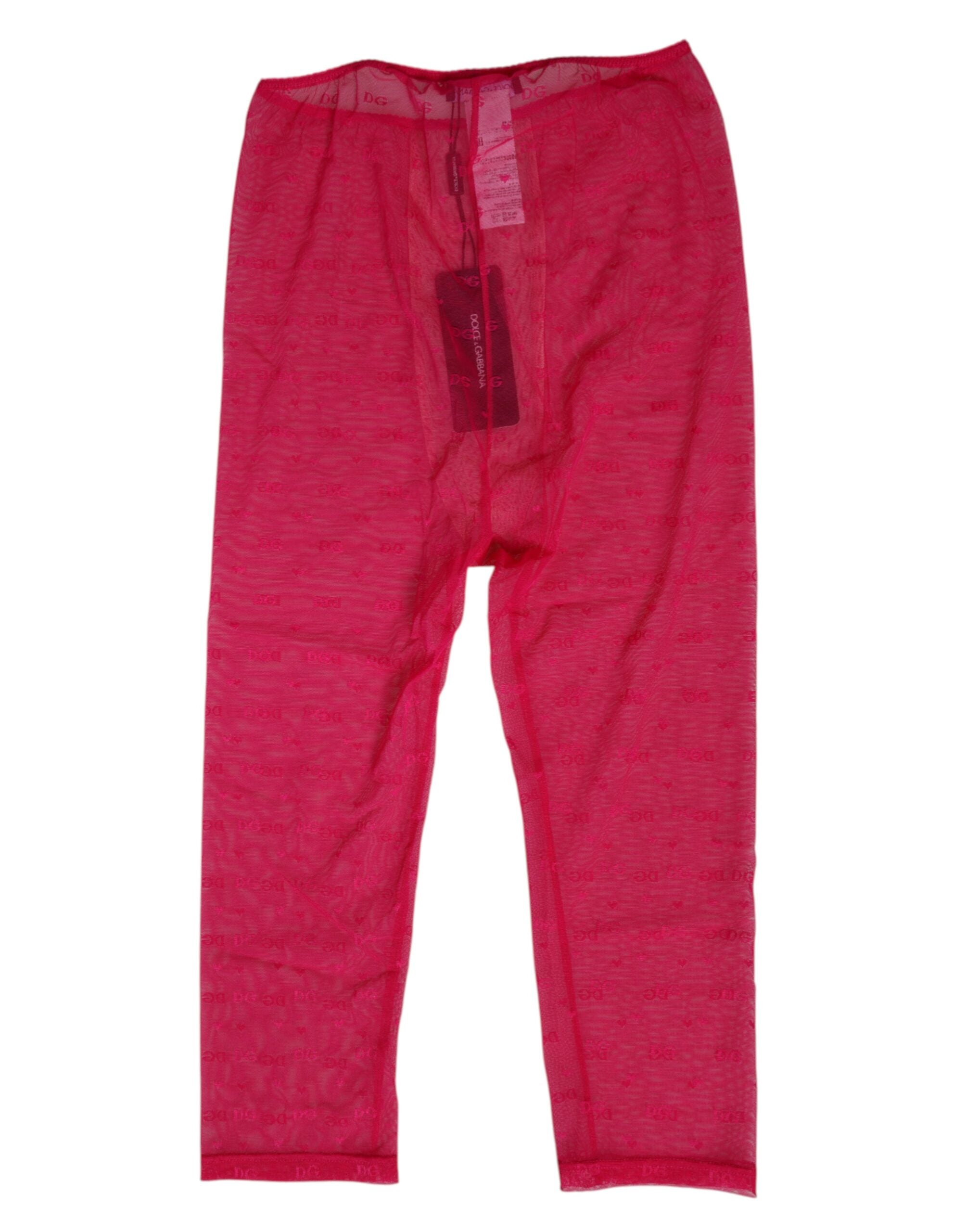 Dolce & Gabbana Fuchsia Logo Lace Tight Midi Trousers Women's Underwear