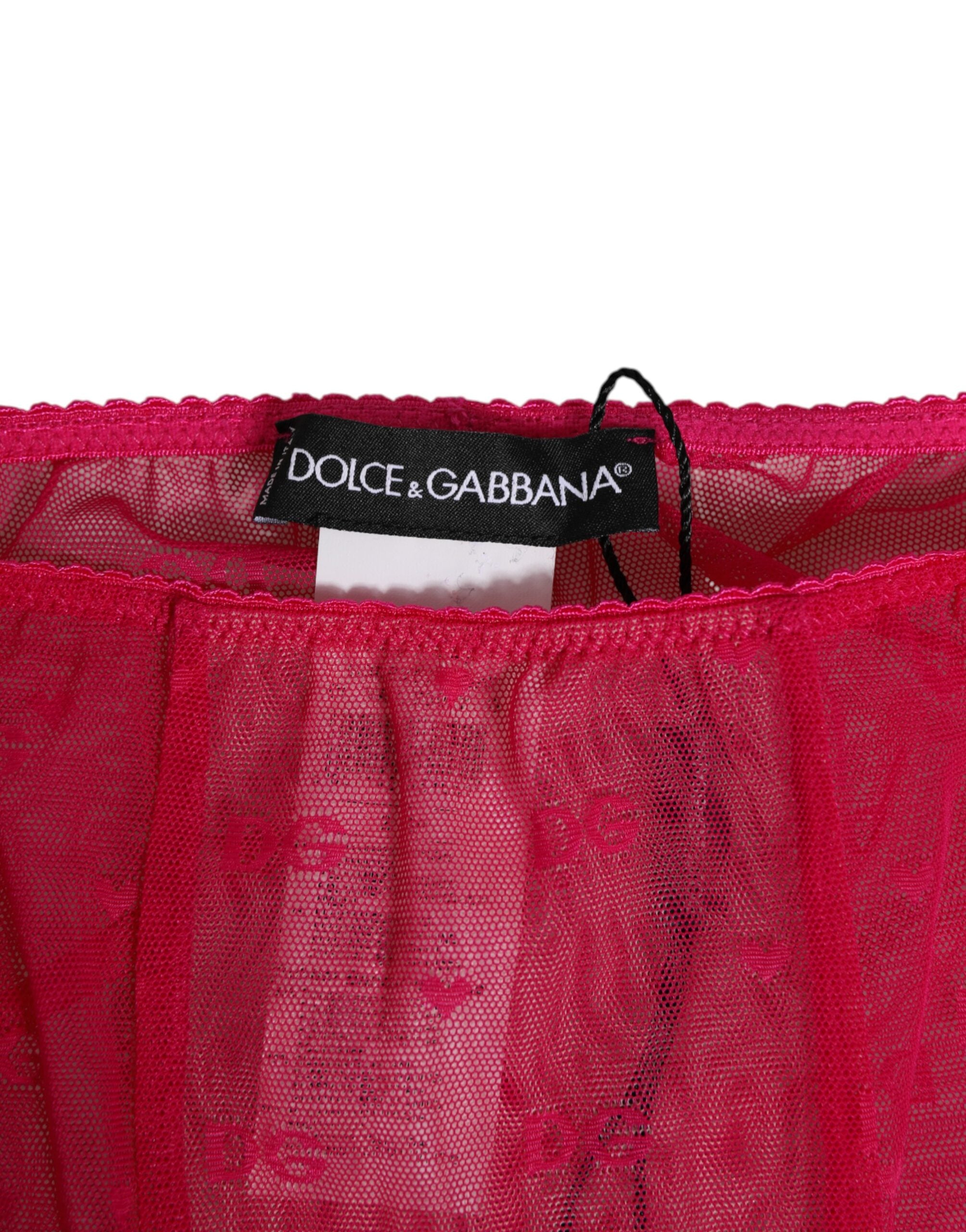 Dolce & Gabbana Fuchsia Logo Lace Tight Midi Trousers Women's Underwear