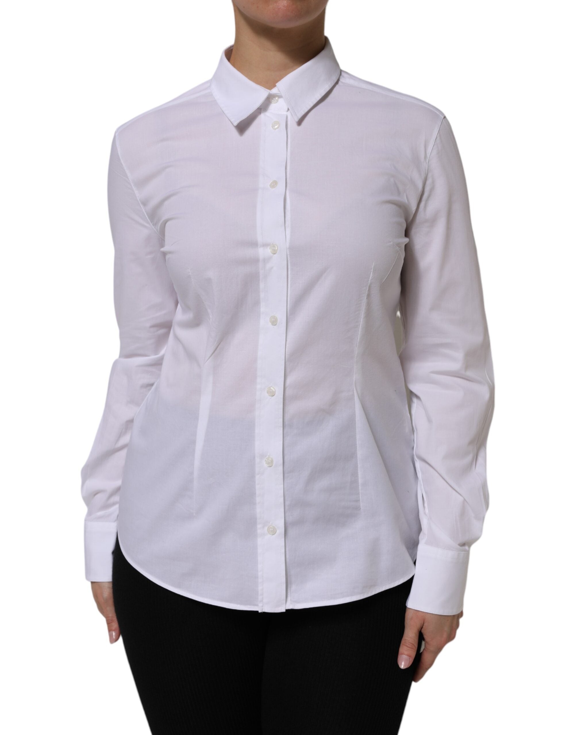 Dolce & Gabbana White Cotton Collared Buttoned Dress Shirt Women's Top (Pre-Owned)