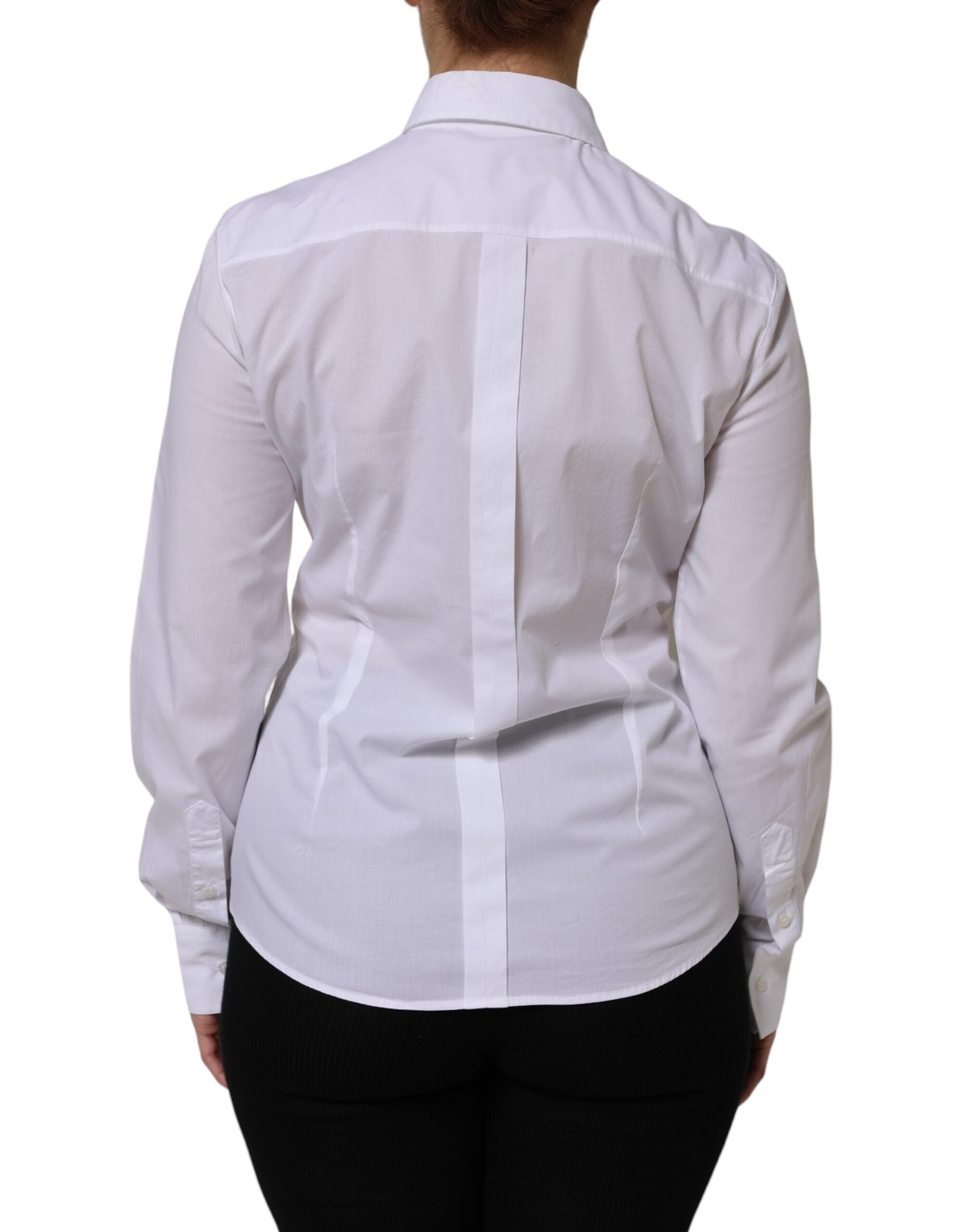 Dolce & Gabbana White Cotton Collared Buttoned Dress Shirt Women's Top (Pre-Owned)