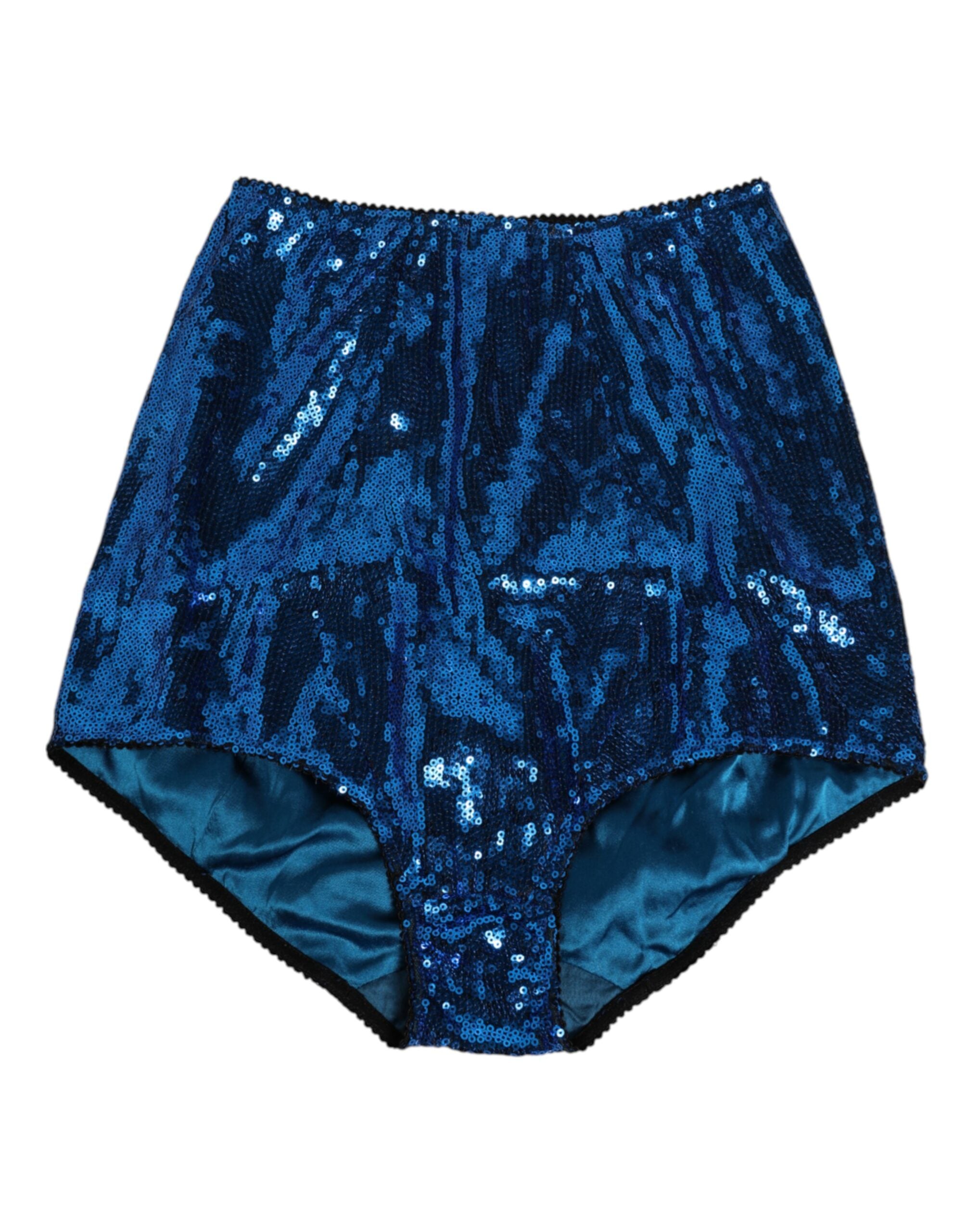 Dolce & Gabbana Blue Sequin Embellished High Waist Girdle Women's Underwear