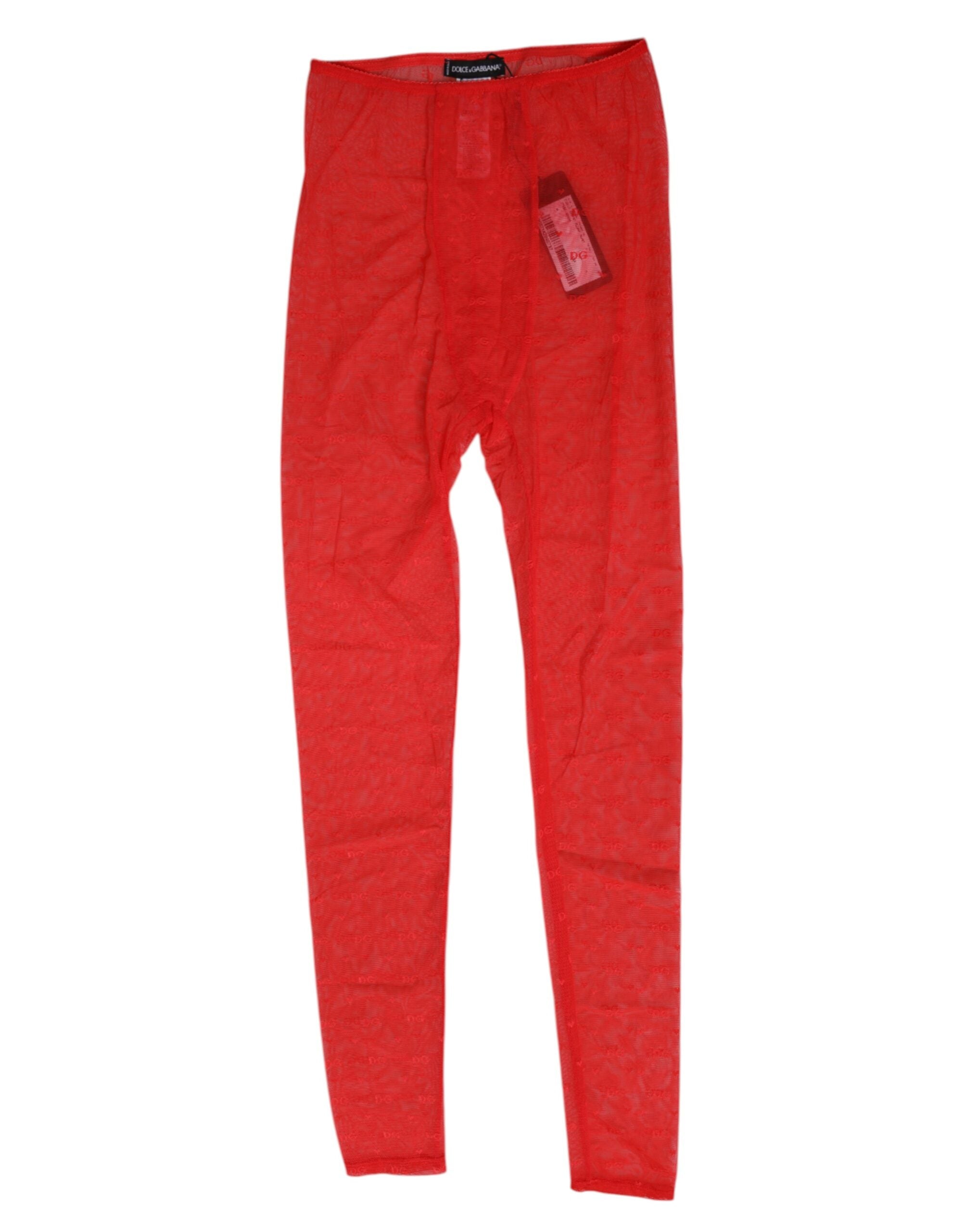 Dolce & Gabbana Red Nylon Logo Lace Leggings Pants Women's Underwear