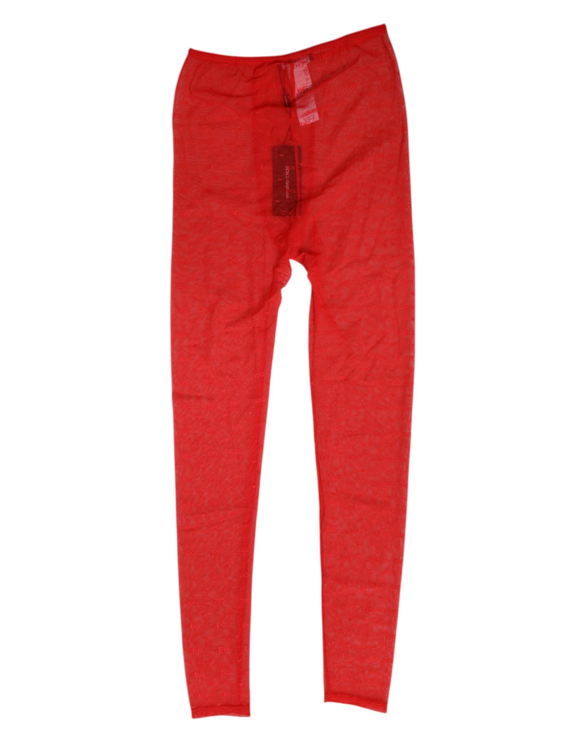 Dolce & Gabbana Red Nylon Logo Lace Leggings Pants Women's Underwear