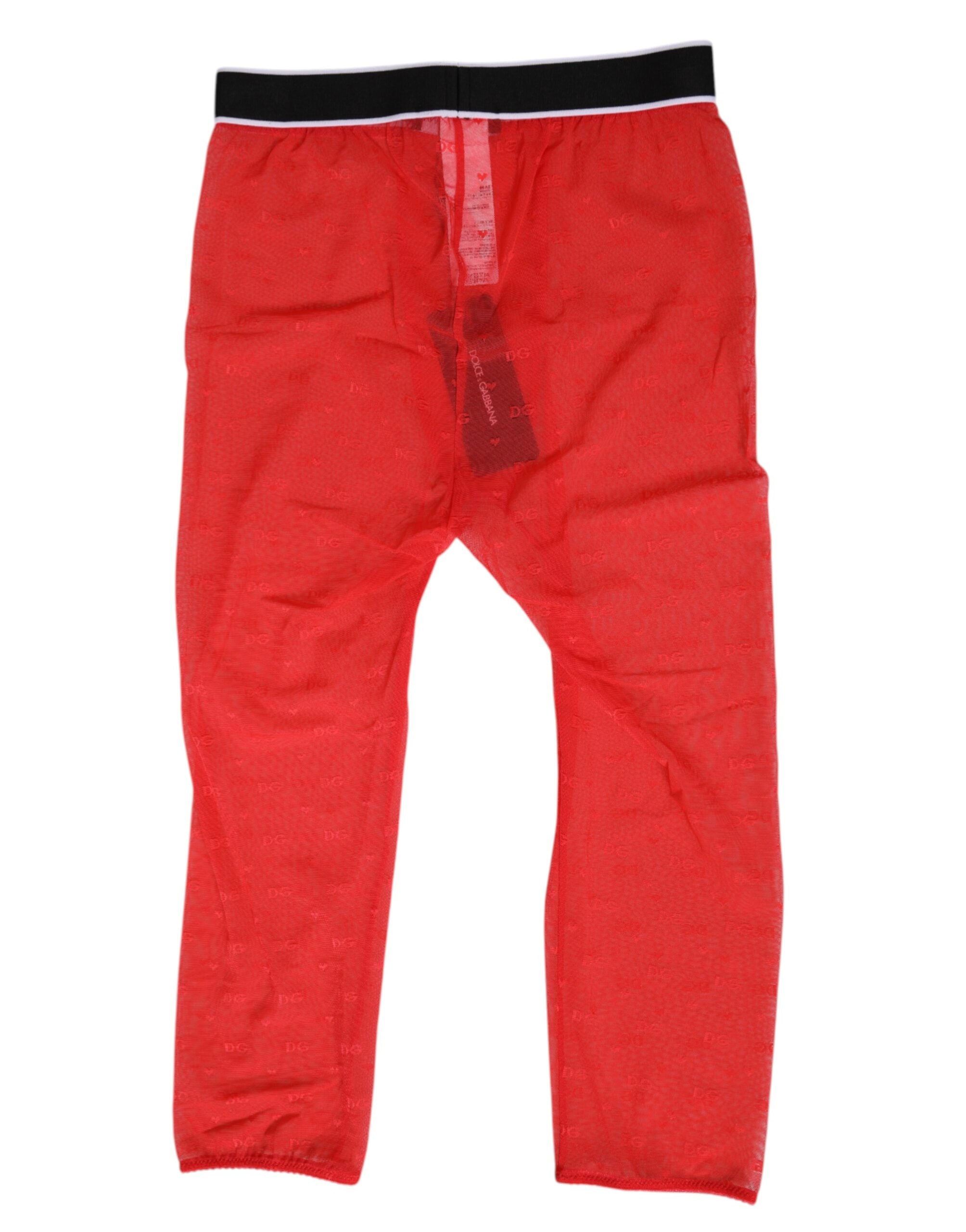 Dolce & Gabbana Red Logo Lace Tight Midi Trousers Women's Underwear