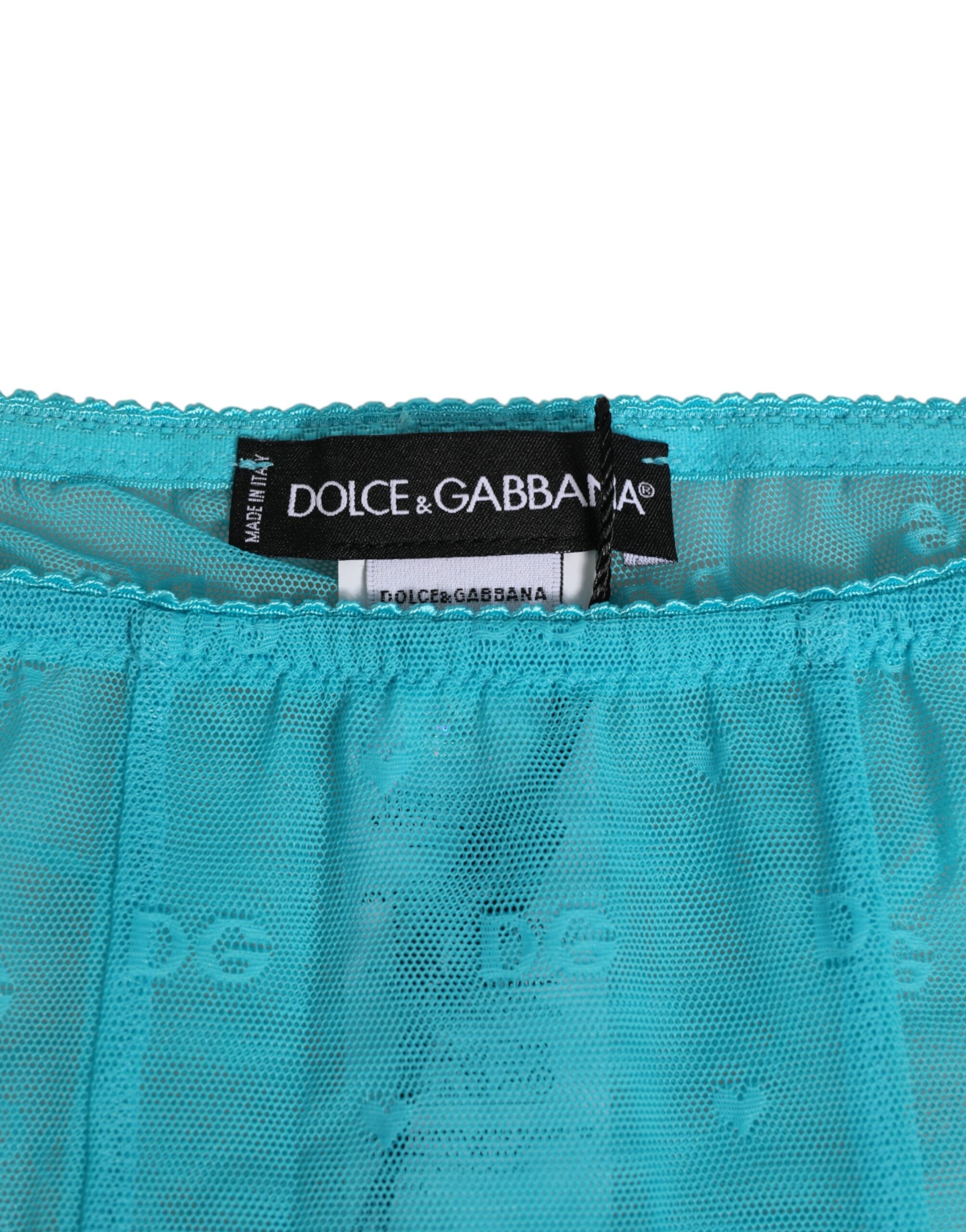 Dolce & Gabbana Light Blue Logo Lace Tight Midi Trouser  Women's Underwear