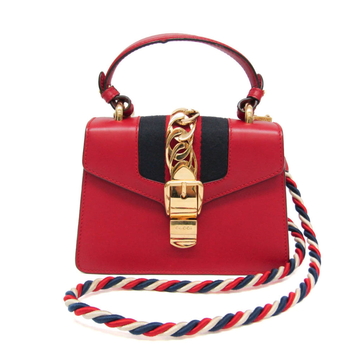 Gucci Sylvie Top Handle Leather Red Leather Handbag (Pre-Owned)