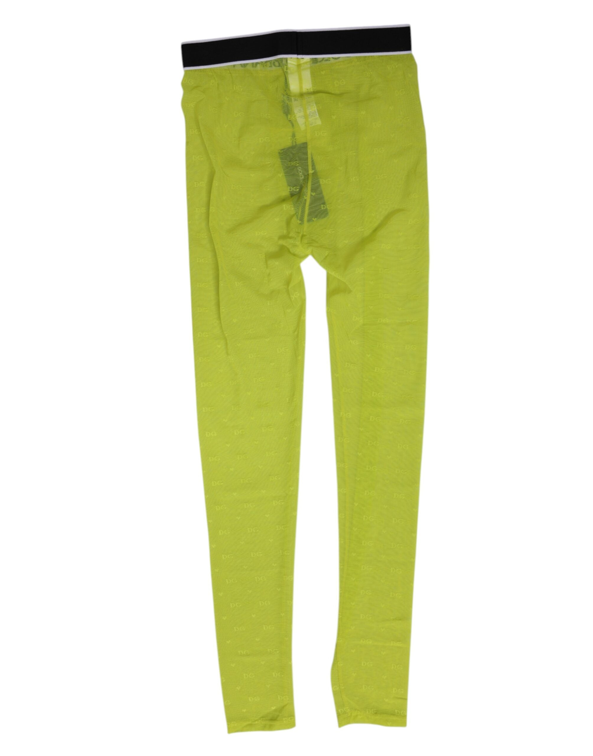 Dolce & Gabbana Neon Green Nylon Logo Lace Leggings Pants Women's Underwear
