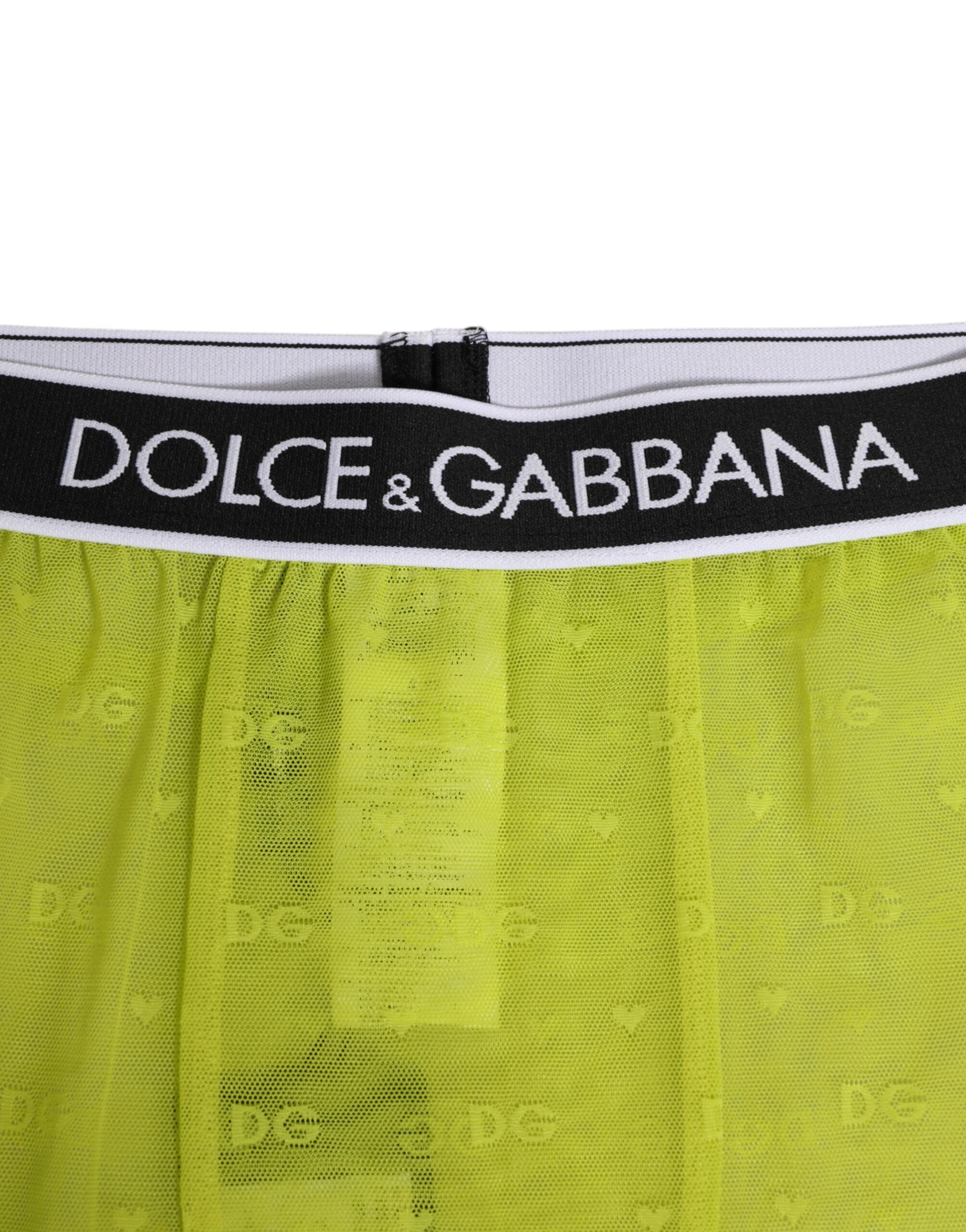 Dolce & Gabbana Neon Green Nylon Logo Lace Leggings Pants Women's Underwear