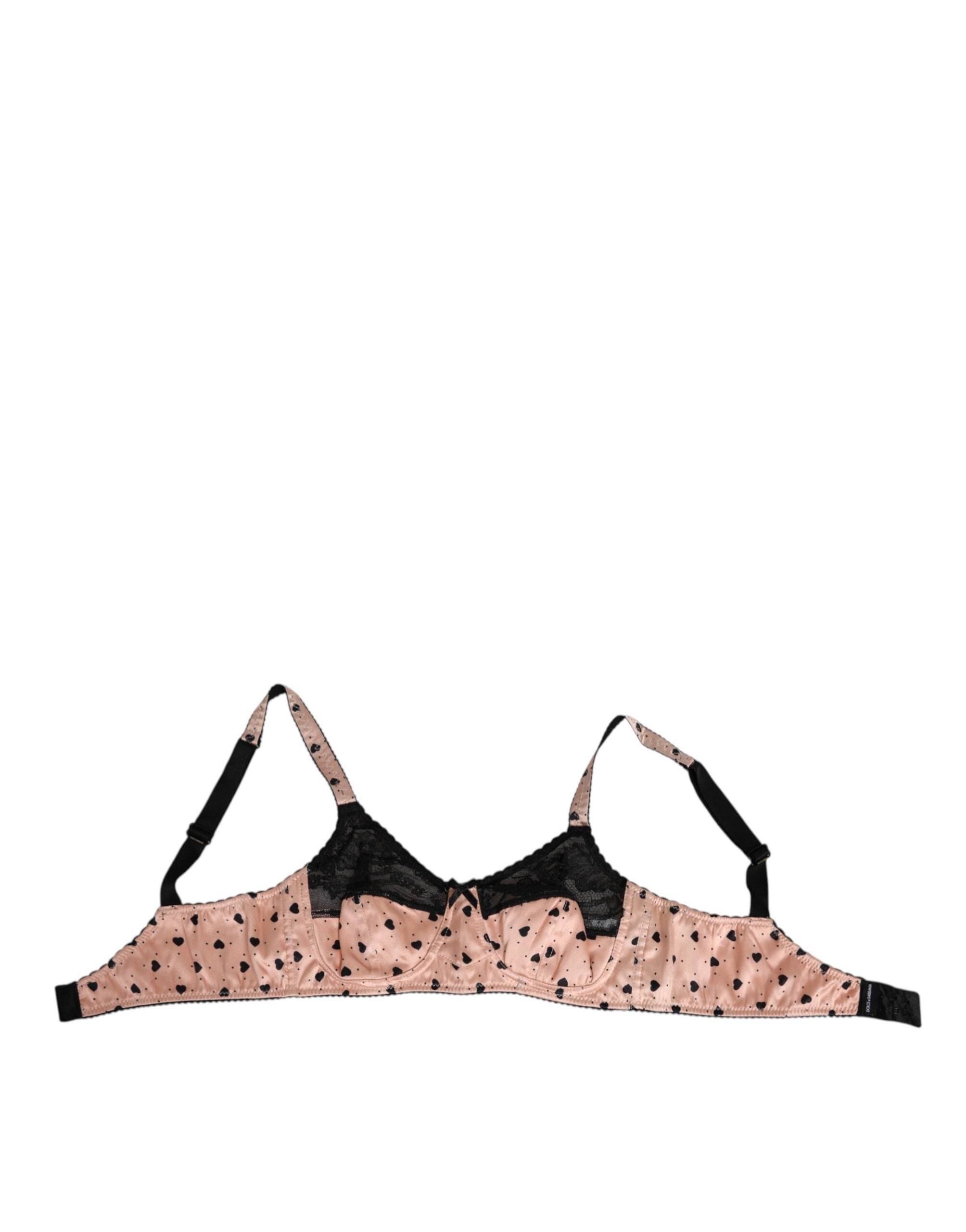 Dolce & Gabbana Beige Silk Heart Print Soft Cup Bra Women's Underwear