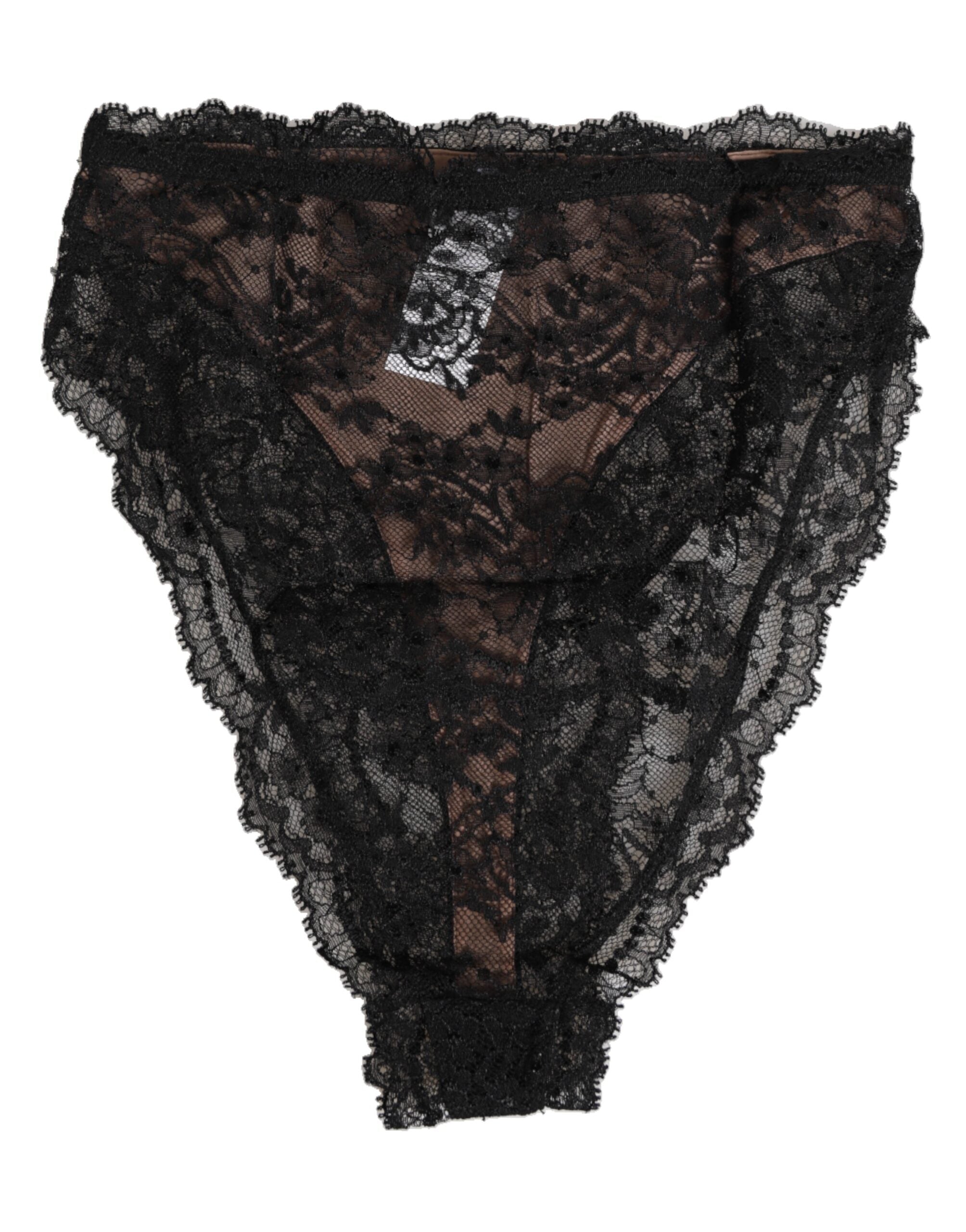 Dolce & Gabbana Black Floral Lace Mesh High Brief Panty  Women's Underwear
