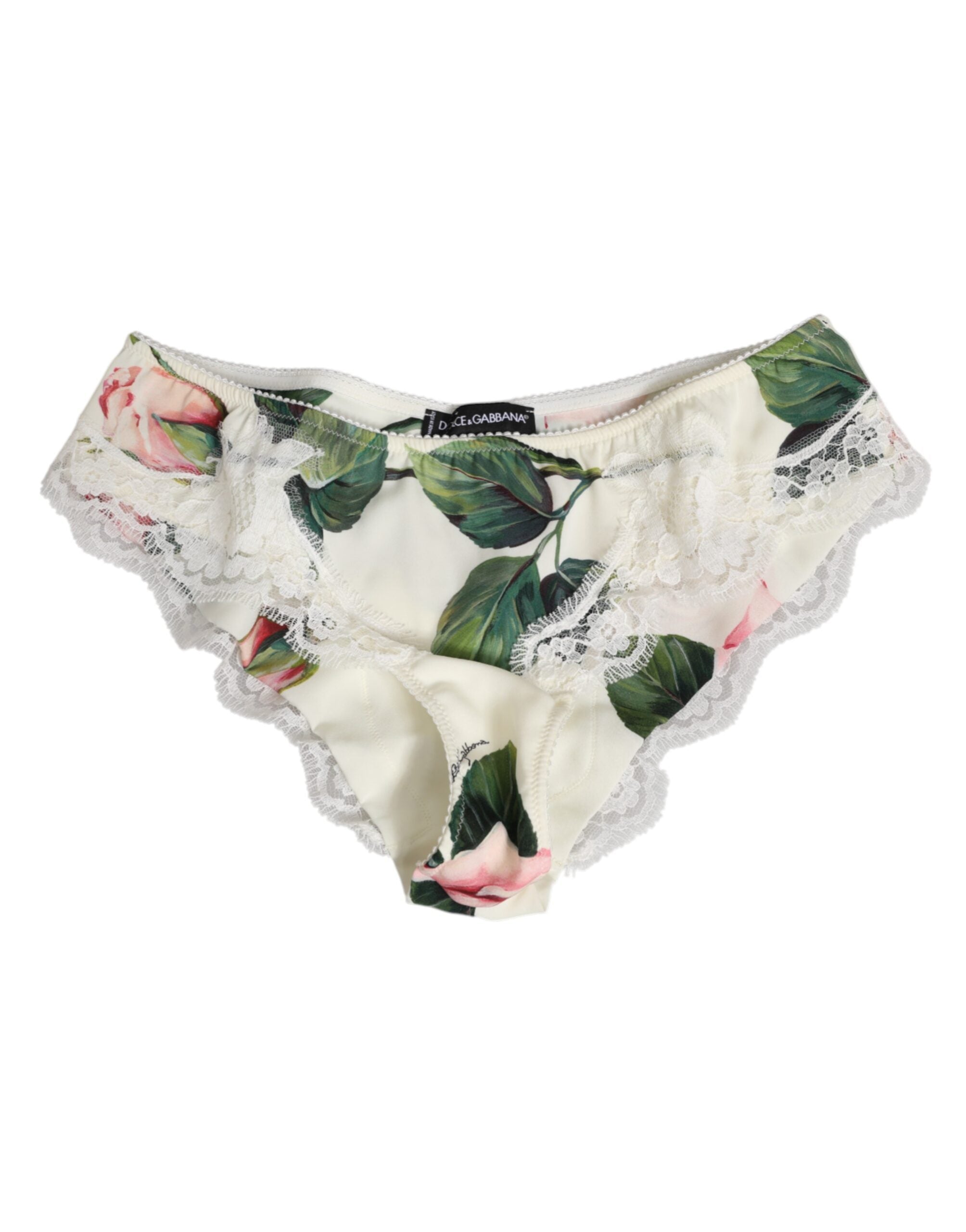 Dolce & Gabbana White Silk Satin Floral Lace Trim Slip Women's Underwear