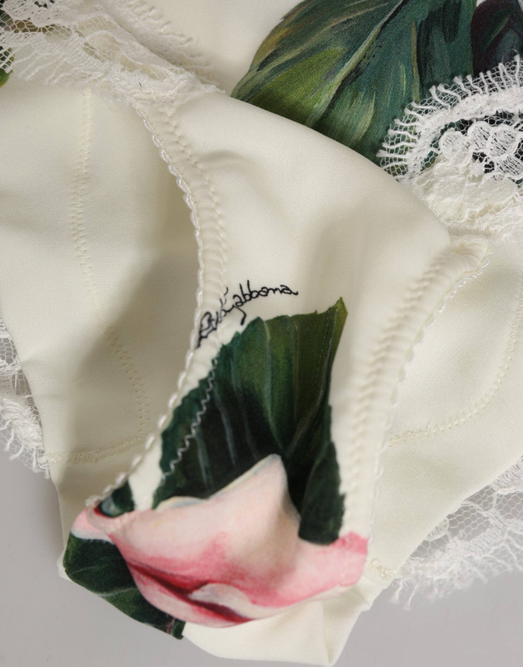 Dolce & Gabbana White Silk Satin Floral Lace Trim Slip Women's Underwear