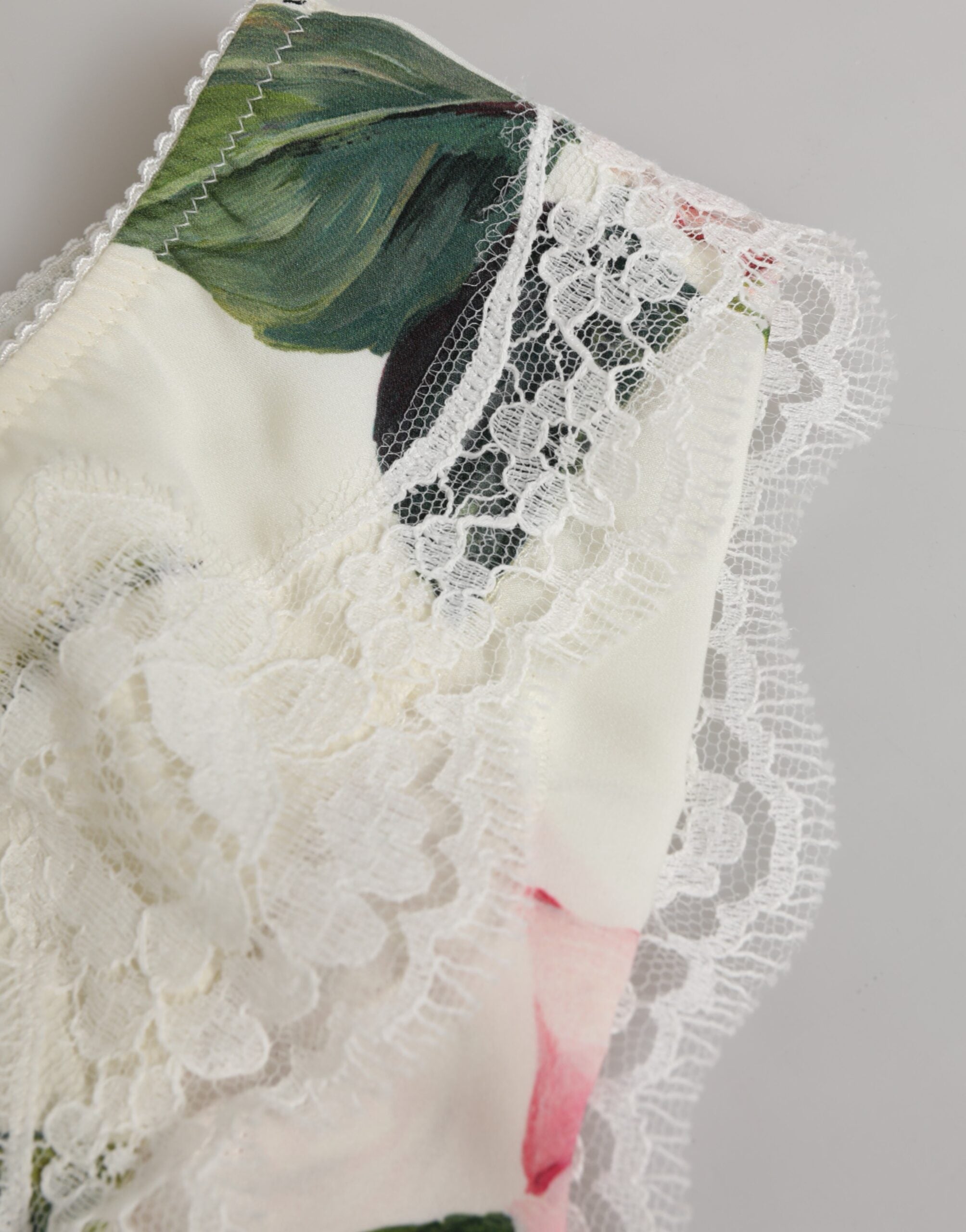 Dolce & Gabbana White Silk Satin Floral Lace Trim Slip Women's Underwear