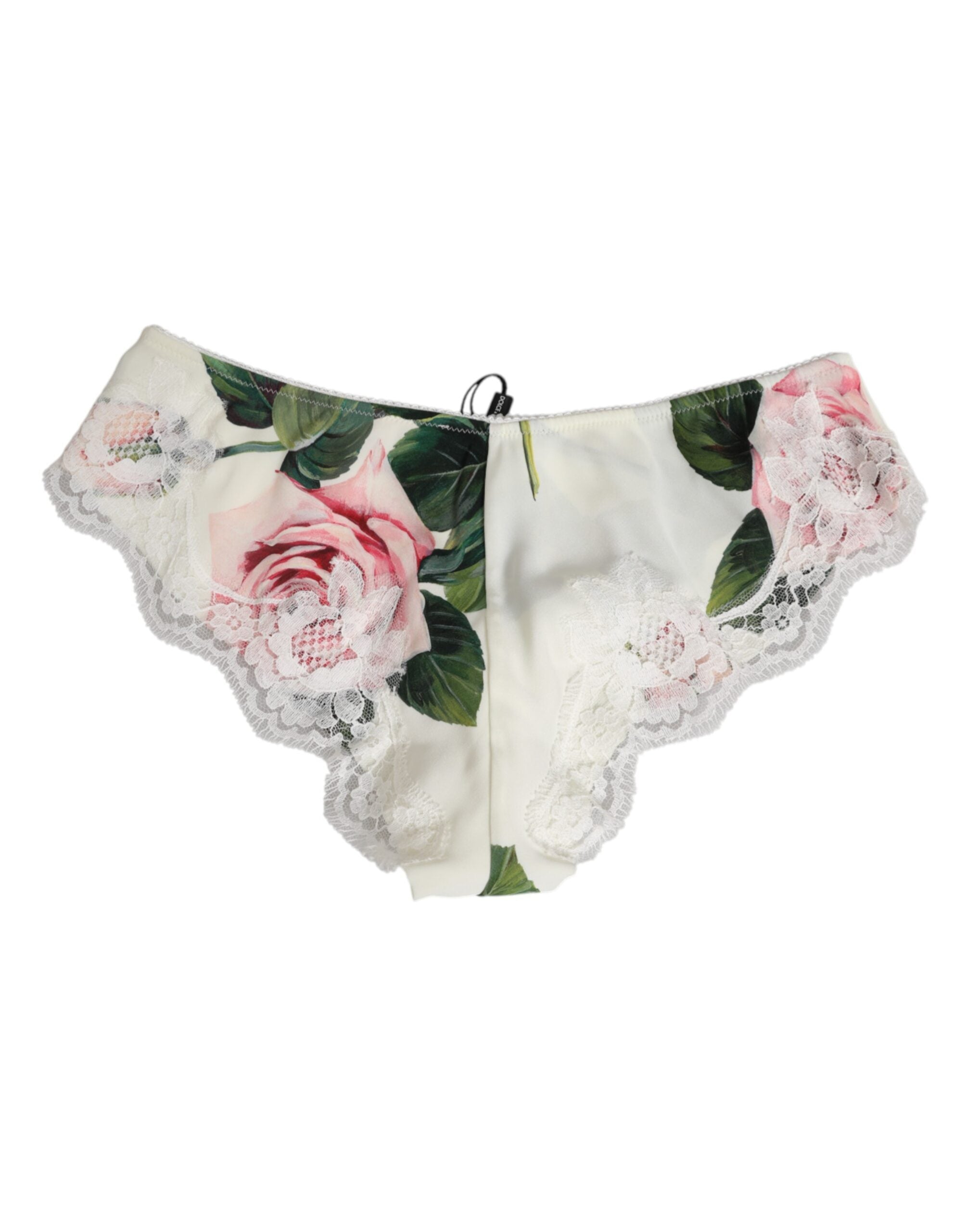Dolce & Gabbana White Silk Satin Floral Lace Trim Slip Women's Underwear