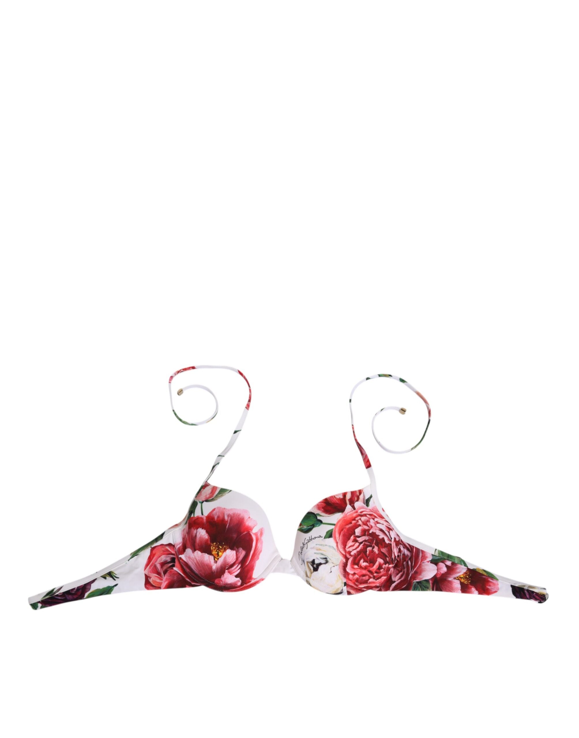 Dolce & Gabbana White Floral Print Halter Bikini Top Women's Swimwear (Pre-Owned)