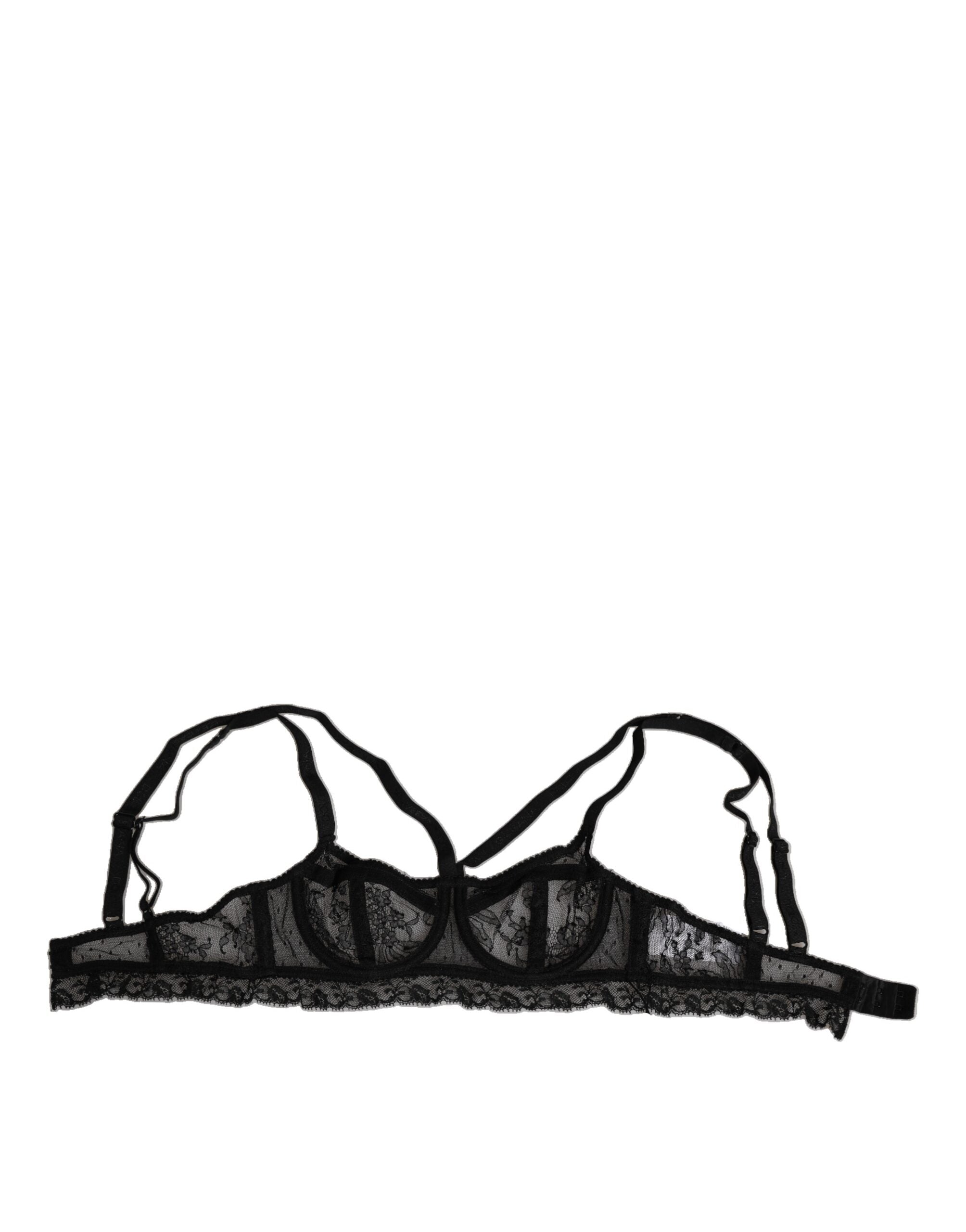 Dolce & Gabbana Black Floral Lace Nylon Balconcino Bra Women's Underwear